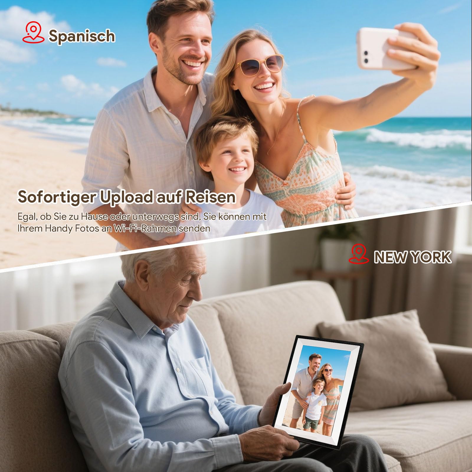 Frameo Digitaler Bilderrahmen, 10,1 Zoll WALN Digitaler Photo Frame 32 GB Speicher, automatische Drehung, Fotos/Videos über die App teilen und Grüße senden