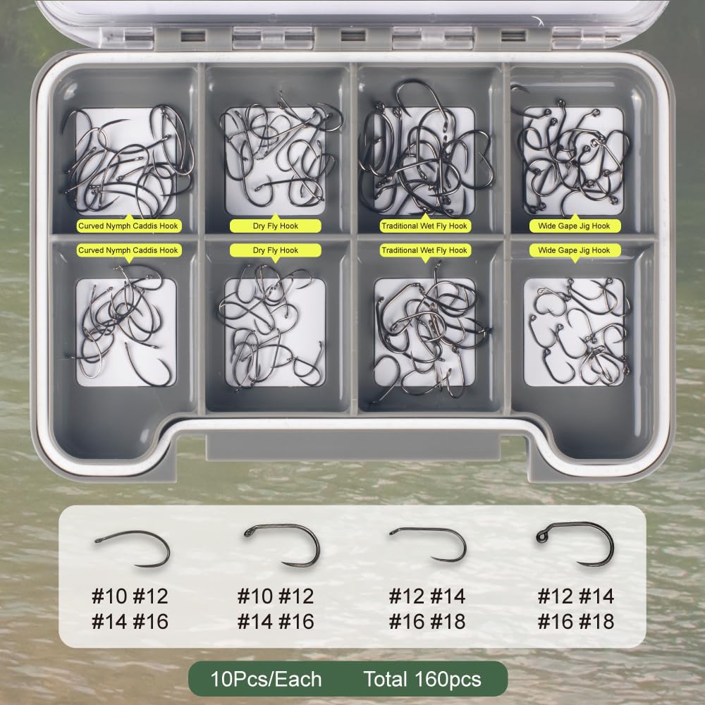 Amazon | MUUNN 160ピース フライタイイングフックセット、4つの仕様