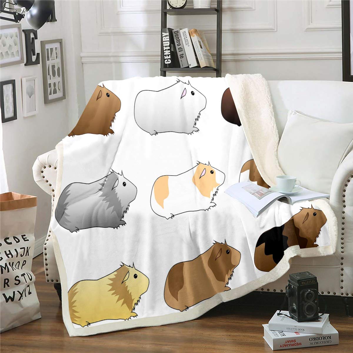 Loussiesd Boys Multi 19 Guinea Pig Sherpa Blanket Cartoon Animal Printed Fleece Throw Blanket For Kids Girls Cute Guinea Pig Pattern Plush Blanket Lightweight Fuzzy Blanket For Sofa Bed Couch Single 50X60 Inch