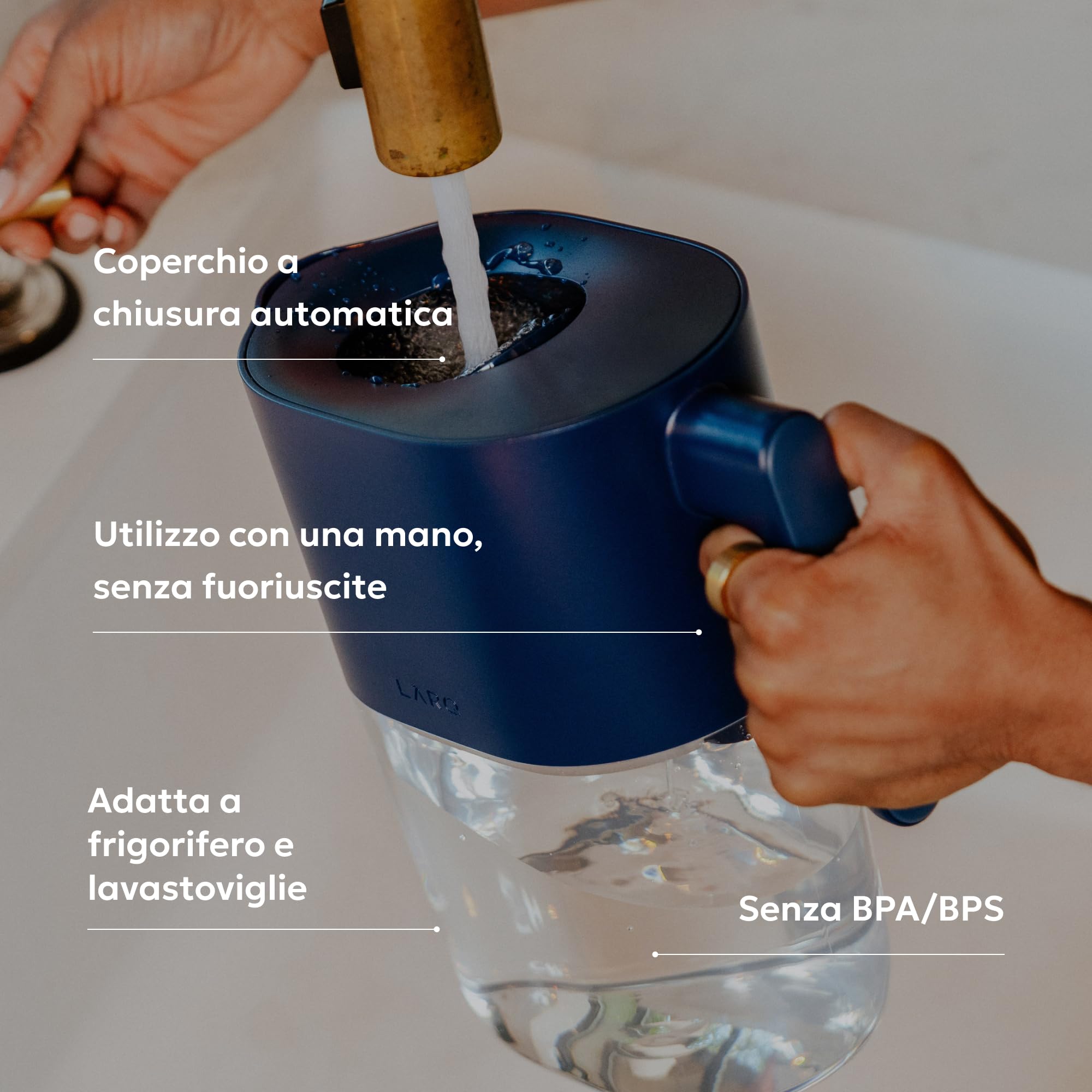 LARQ Caraffa filtrante 1,9 L – Il filtro Nano Zero rimuove cloro, piombo, PFAS e molto altro – Monaco Blue