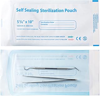 Annhua 5.3 x 11" Self-Sterilization Pouches 100 PCS Self Seal Sterilizer Bags, Used for Dentist Tools, Beauty Toolkits and Nail Tools