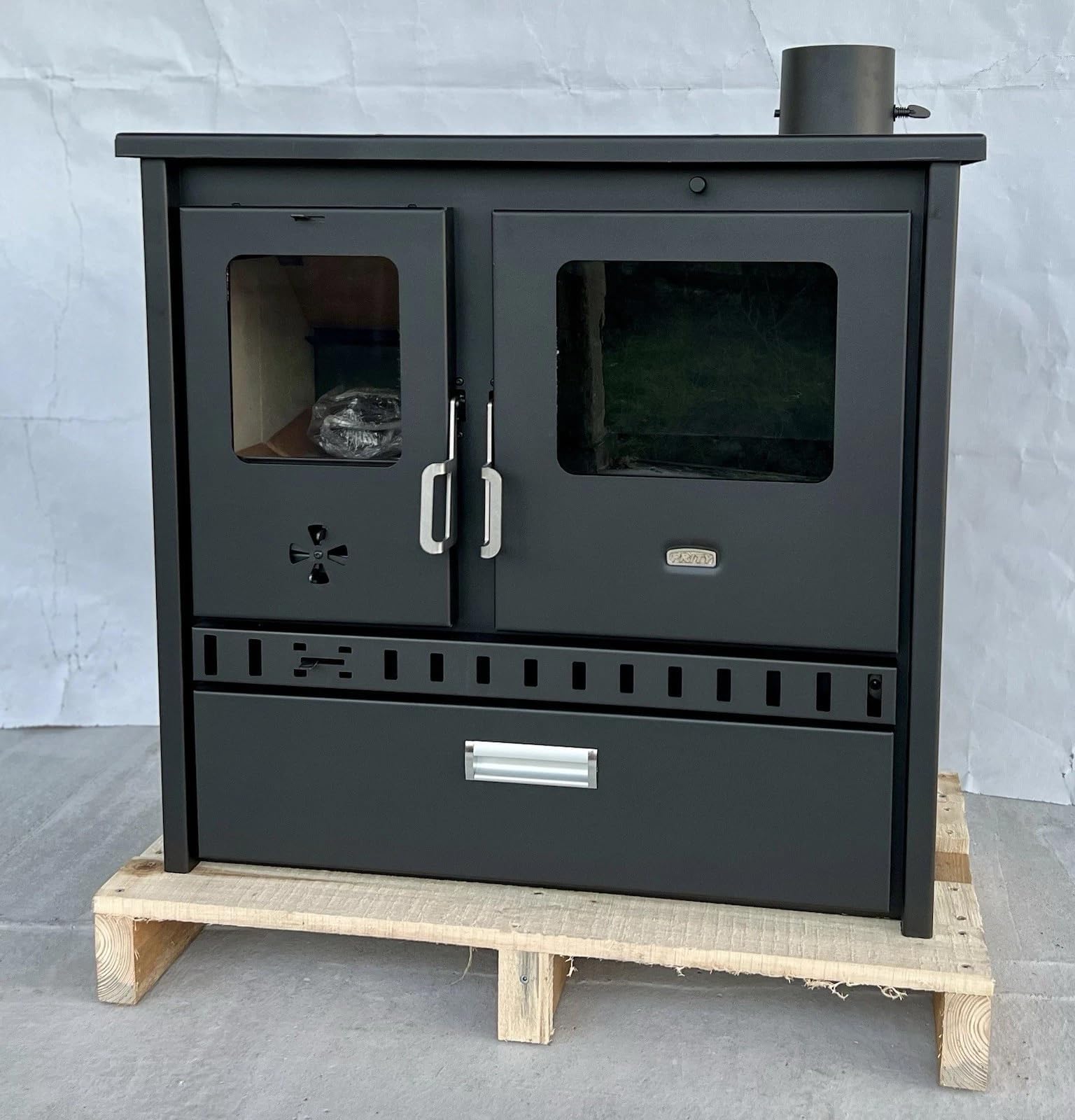 Prity 1P36D - Forno a legna con forno singolo, certificato CE, fornello da cucina compatto a combustibile solido
