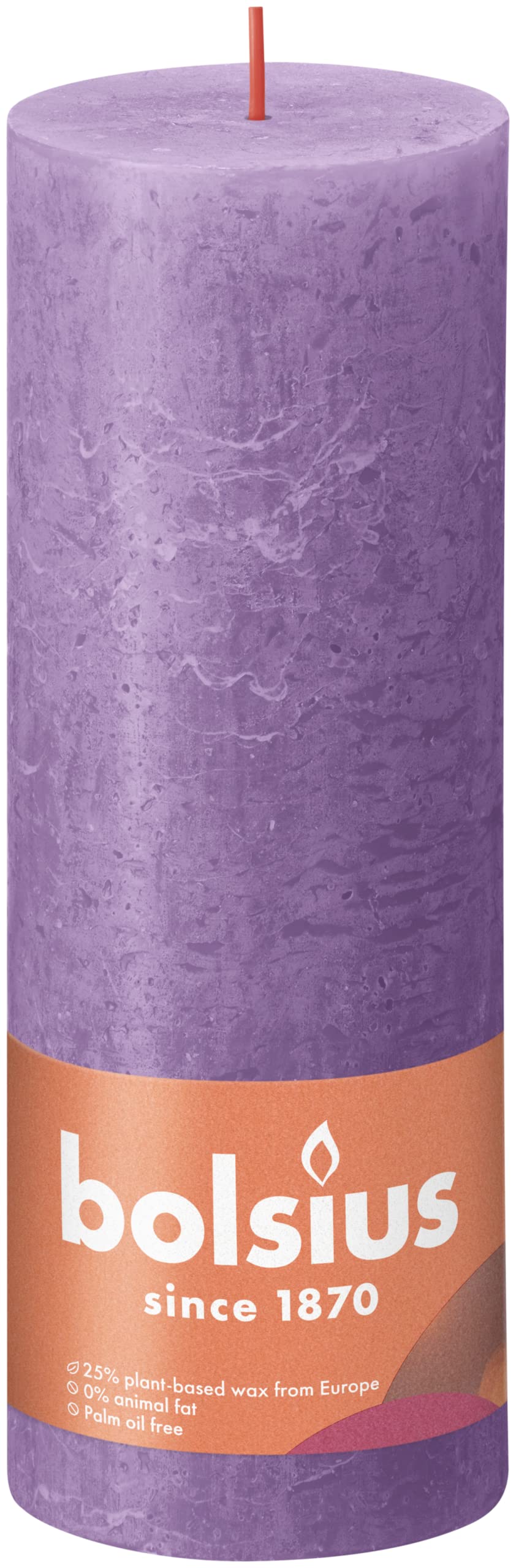 Bolsius Pack of 4 Vibrant Violet (Purple) Rustic Pillar Candles, 7 x 19 cm, European Premium Quality, Natural, Environmentally-Friendly Vegetable Wax, Fragrance-Free, No Drops, No Smoke, 85