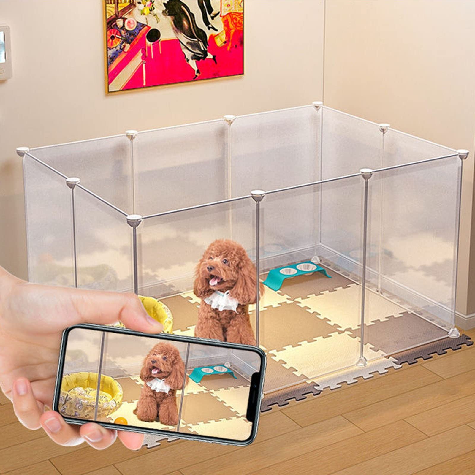 Parque para Perros, Parque portátil para Mascotas, Jaula para Conejos de Interior, Jaula para Animales pequeños, Jaula para Conejos, Parque Transparente para Animales pequeños, Parque para c