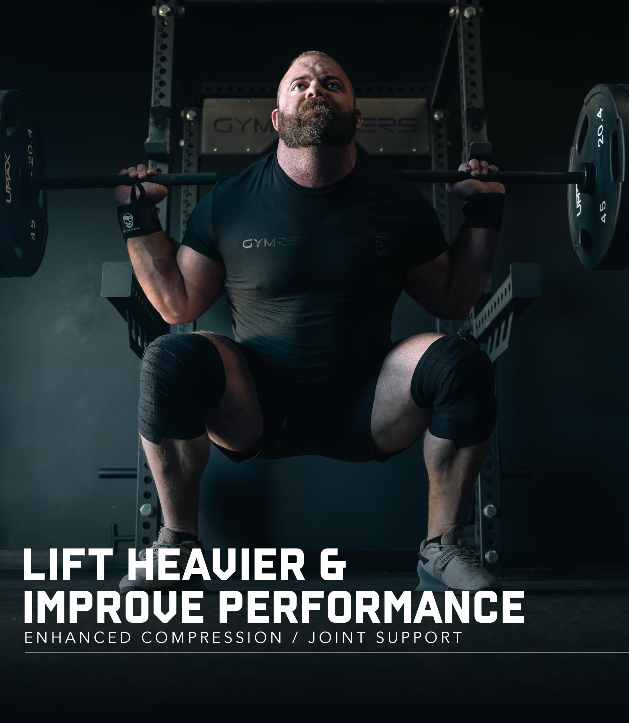 Gymreapers Knee Wraps for Weightlifting & Powerlifting – 2M Heavy Duty Compression for Squats, Strength Training, Knee Support & Protection for Men & Women