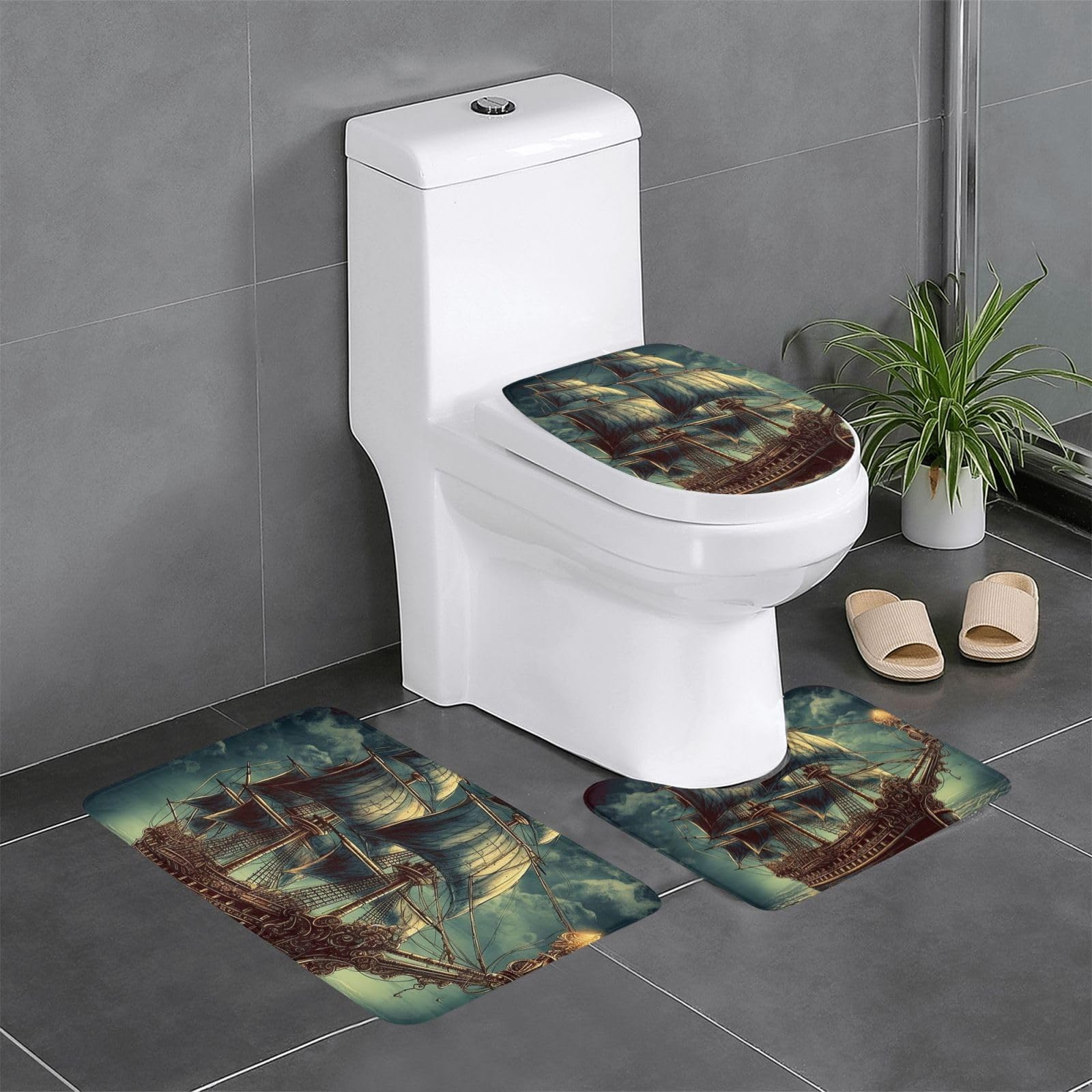 Tapis contour toilette bateau pirate pour créer une ambiance marine unique chez soi