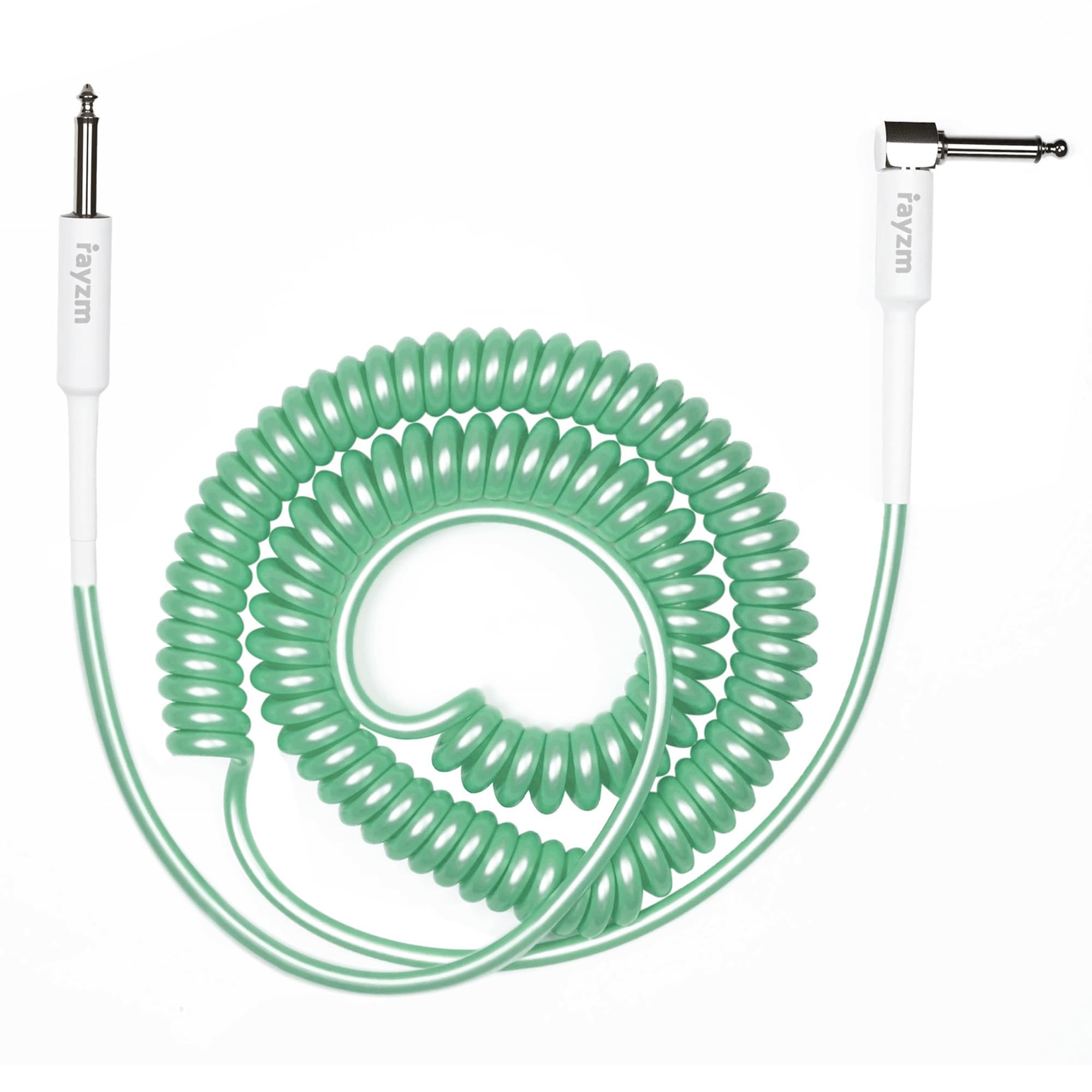 Rayzm Cavo Jack a Spirale per Strumenti, 2 metri di Cavo per Chitarra/Basso. 6,35 mm da angolo retto a dritto cavo per chitarra