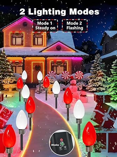Miniatura 3 de Paquete de 12 decoraciones de Navidad C9 grandes para exteriores, impermeables, luces solares C9 de Navidad al aire libre con 2 modos, luz solar