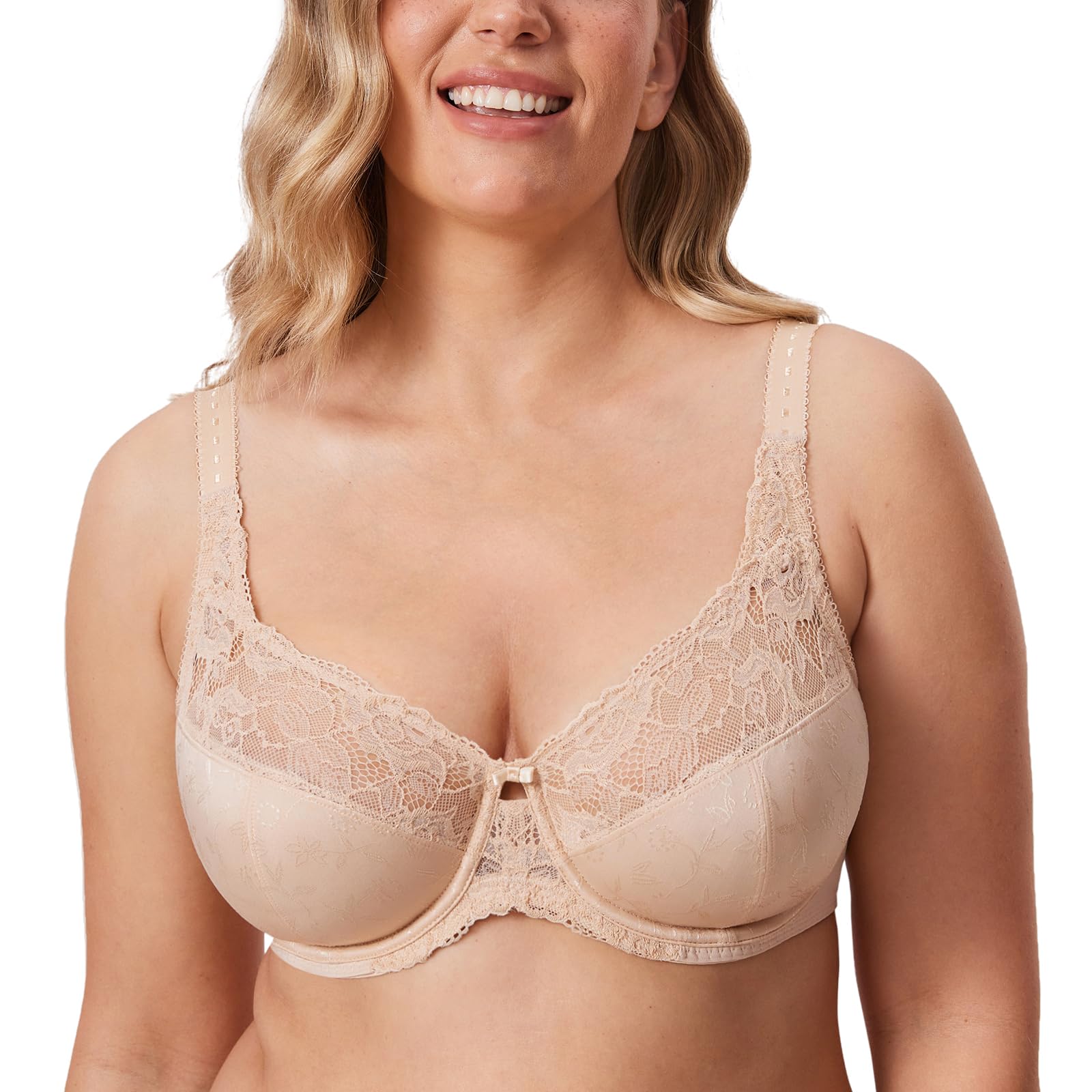 DELIMIRA Women's Plus Size Full Coverage Underwire Unlined Minimizer Lace Bra