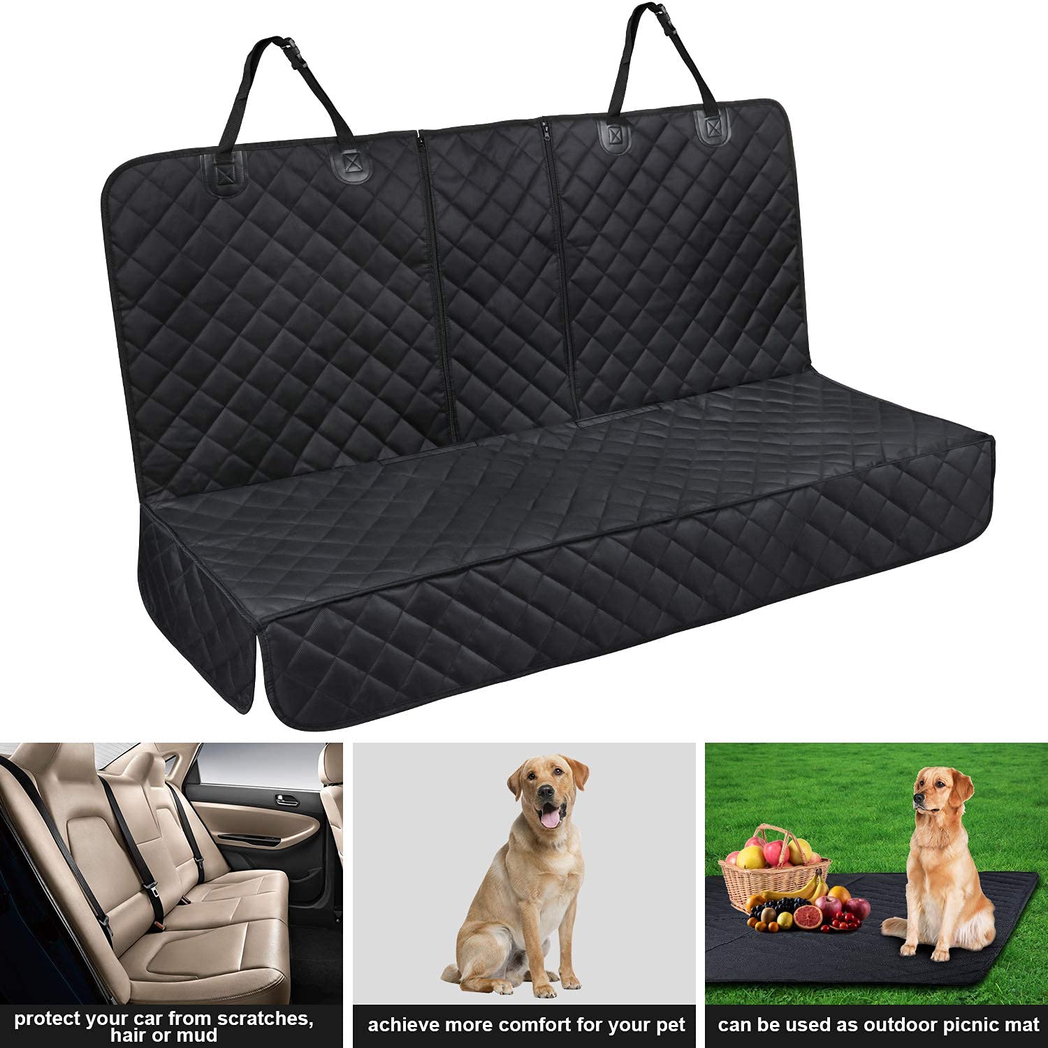 Impermeable Funda Perros Coche universales -Funda Asientos Traseros Coche 137x 119cm，con cinturón de Seguridad Ajustable para Perros, Cepillo de Limpieza y Bolsa de Transporte
