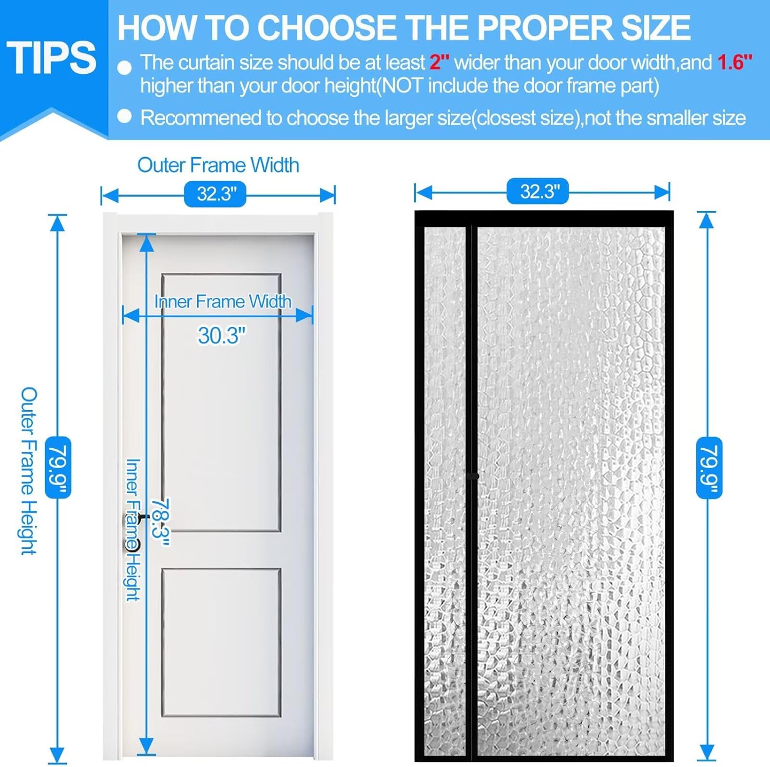 RELIANCER Magnetic Thermal Insulated Door Curtain,Waterproof EVA Door Cover,Left Right Side Opening,Fit Doors Size 30"x78",Self-Closing Insulated Doorway Curtain,Patio Auto Close Thermal Doors Screen