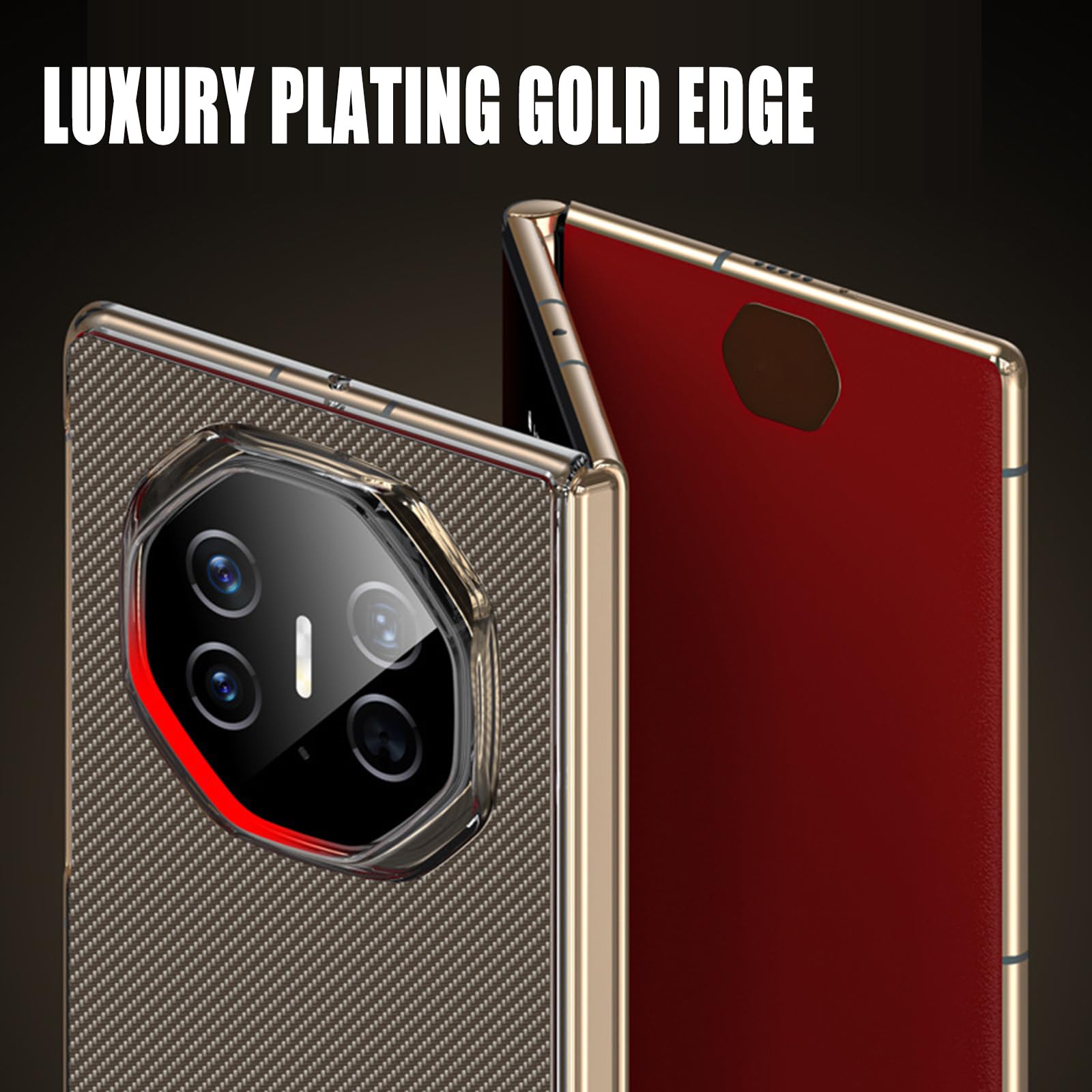 Skórzane etui do Huawei Mate XT, tekstura włókna węglowego tylna obudowa smukłe minimalistyczne biznesowe odporne na wstrząsy etui ochronne, czarne, Mate XT