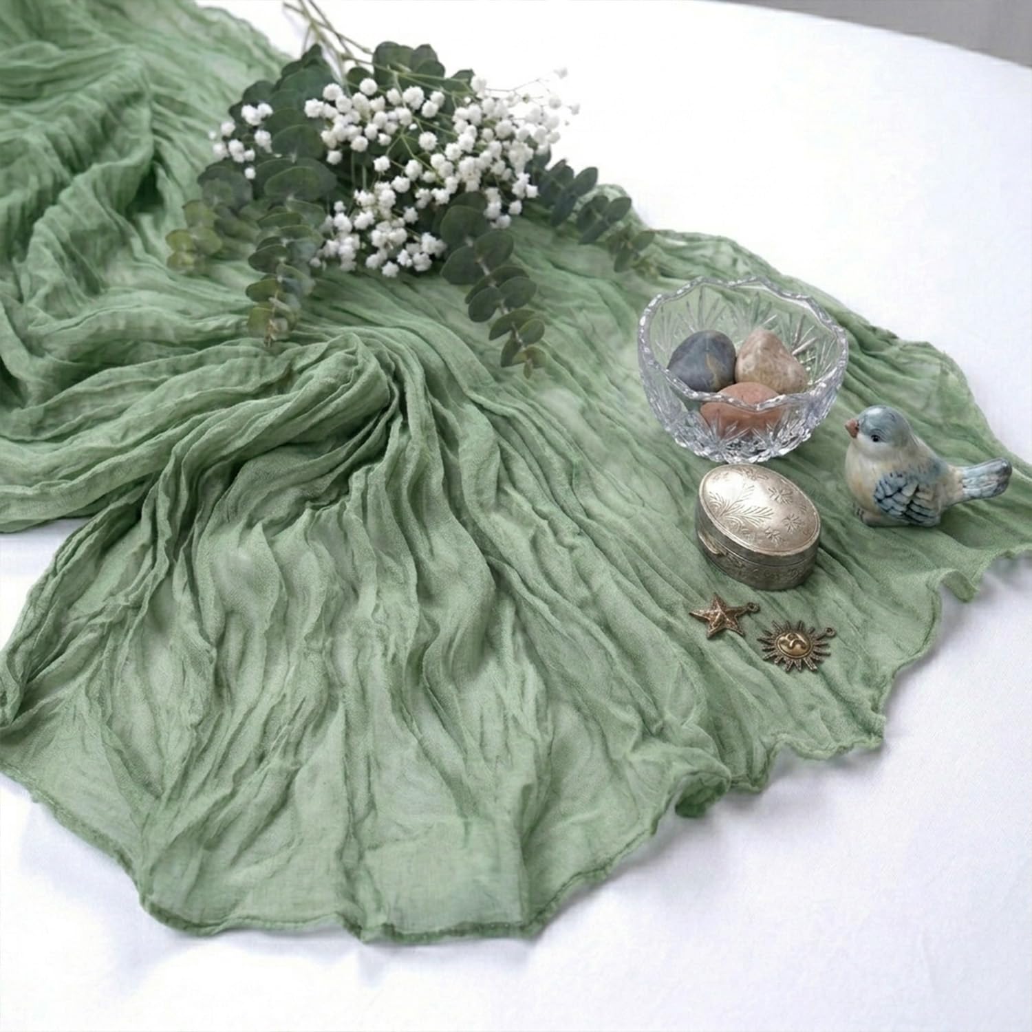 Sage Green Cheesecloth Table Runners - 10 Pack -6