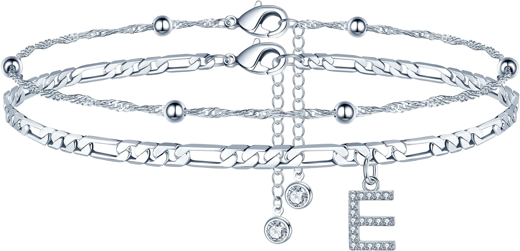 Ankle Bracelets for Women, 14K Gold Plated Dainty Layered Chain CZ Initial Anklets Summer Jewelry Gifts for Women