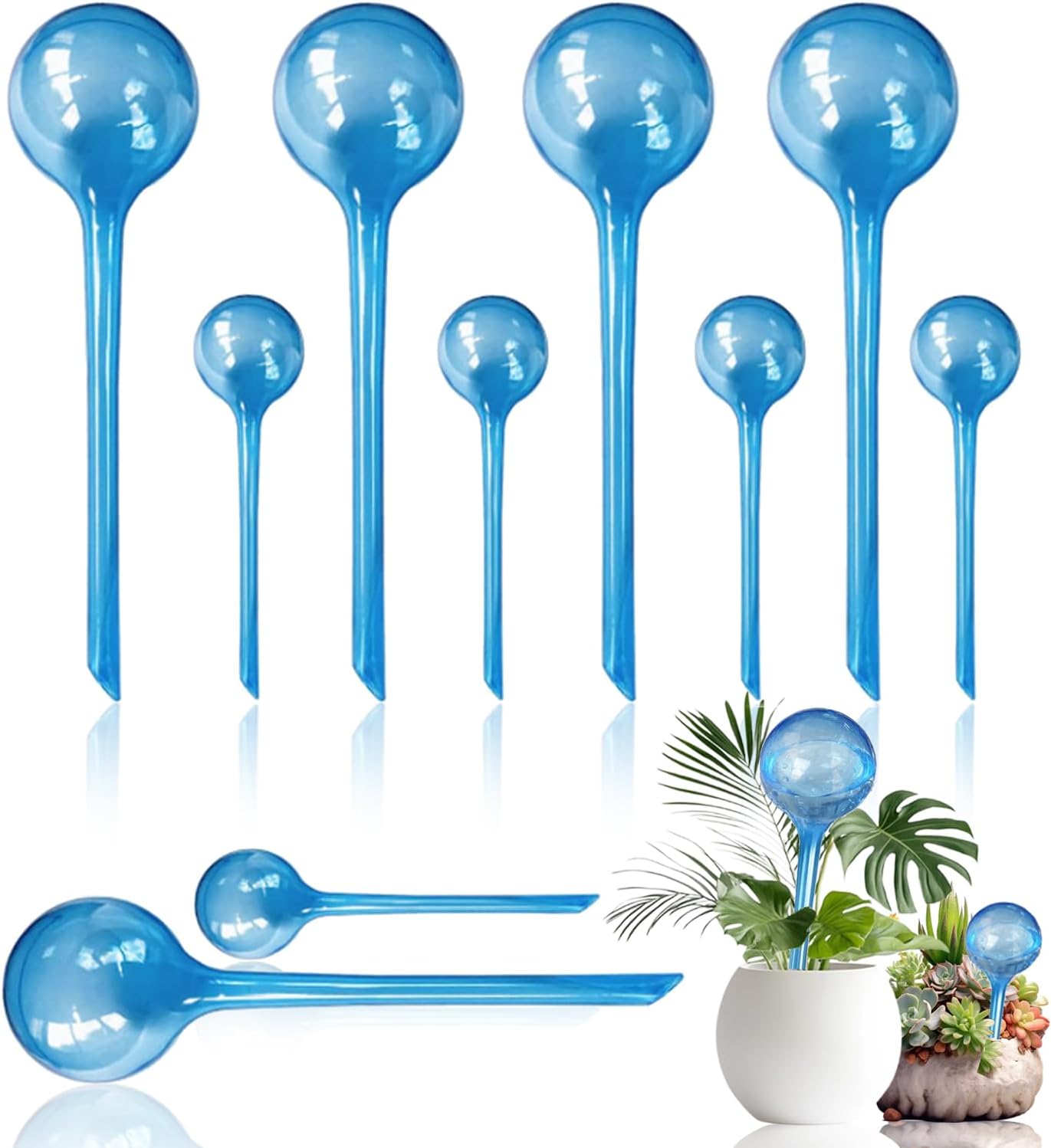 10Pcs Plastic Plant Watering Globes ，Self Watering Bulbs for Indoor &Outdoor Potted Plants，Plant Watering Devices,Automatic Watering Spikes for Daily & Vacation（Large*5+Small*5）