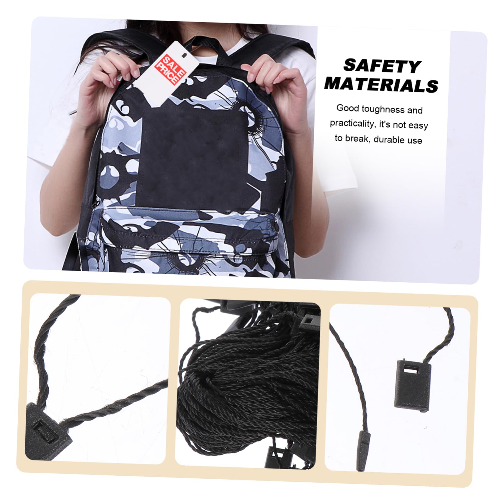 NAMOARLY 1000pcs Sling Shop Clothes Tags Tag Fasteners Labels Hanging Rope Garment Label Fasteners Hanging Ropes Merchandise Tags Hanger Ropes Tag Snap Lock Black Plastic