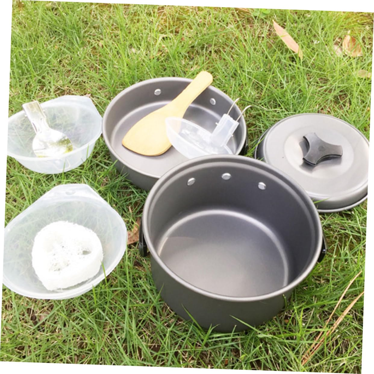 FOYTOKI Portable Camping Pots Cookware Set Outdoor Camping Utensils BBQ Accessories for 1-2 People