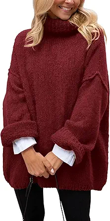 PRETTYGARDEN Women's Knit Oversized Sweater Fall Fashion Casual Long Sleeve Turtleneck Chunky Pullover Tops Winter Clothing