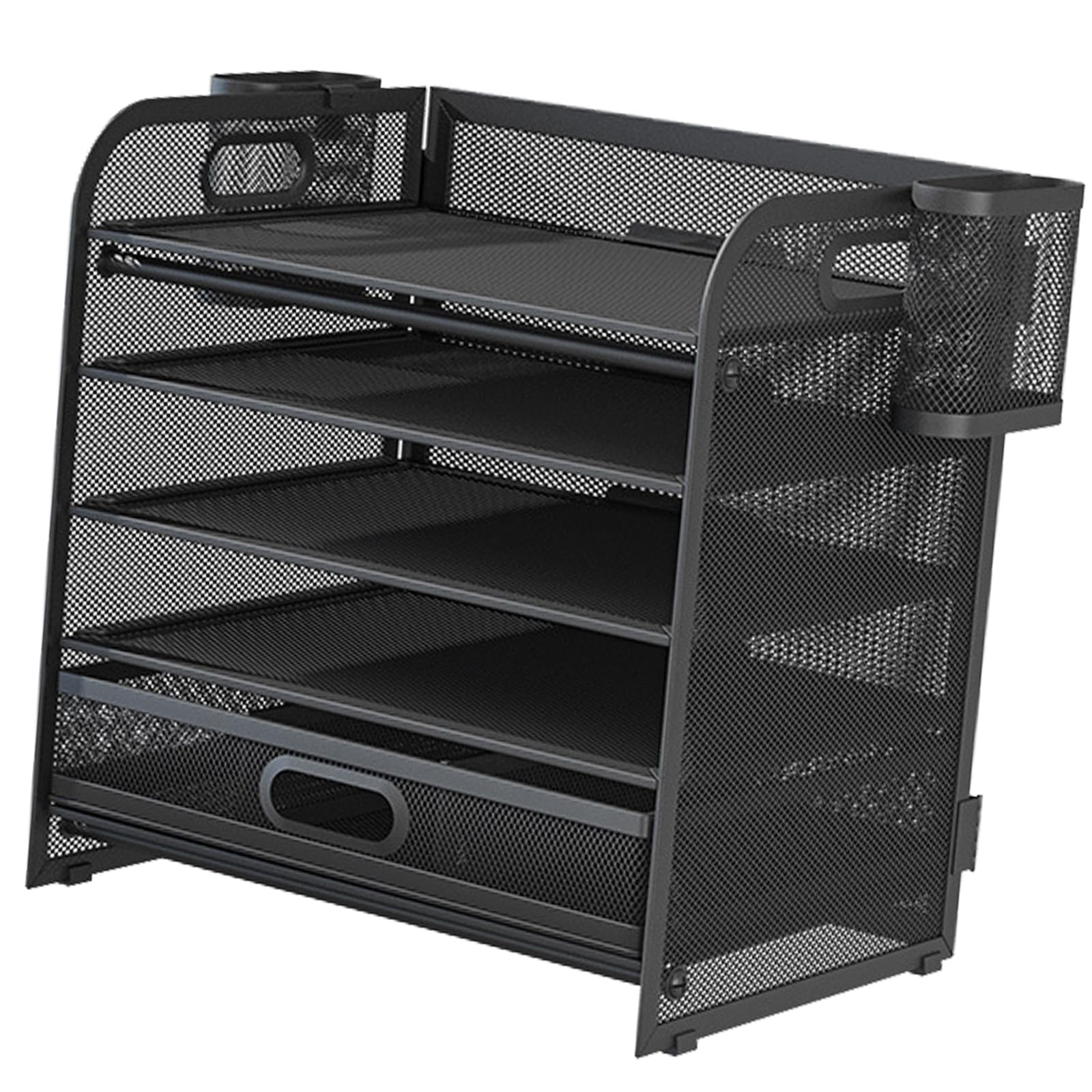 Multipurpose Desk Organizers 5-Tiered File Letter Tray Organizers with Sliding Drawer, 2 Pen Holder for Metal