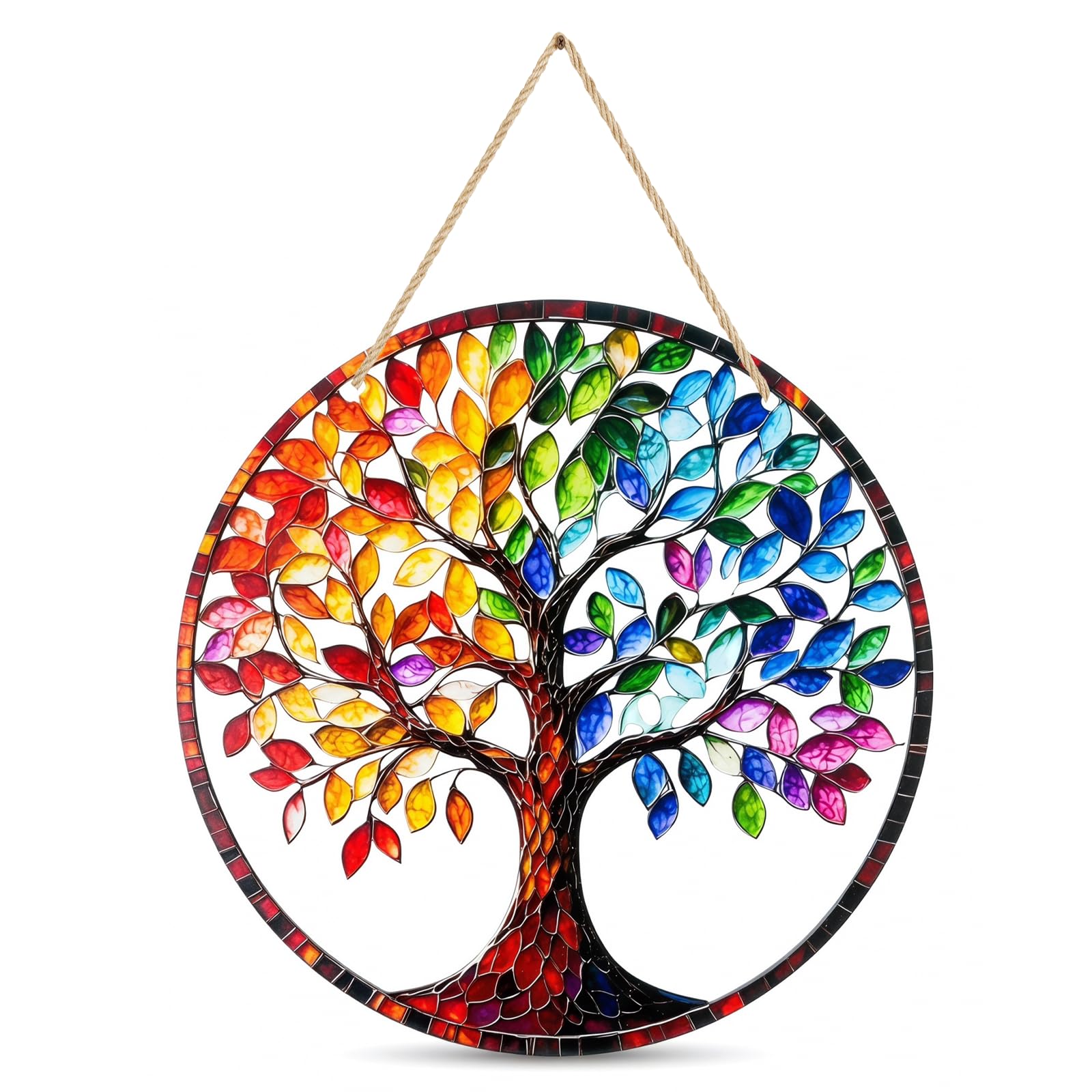 SOLVIO Tree of Life Suncatcher for Windows, Stained Glass Style Acrylic Sun Catcher, Hanging Garden Wall Decorations and Ornaments for Indoor Outdoor Patio Balcony