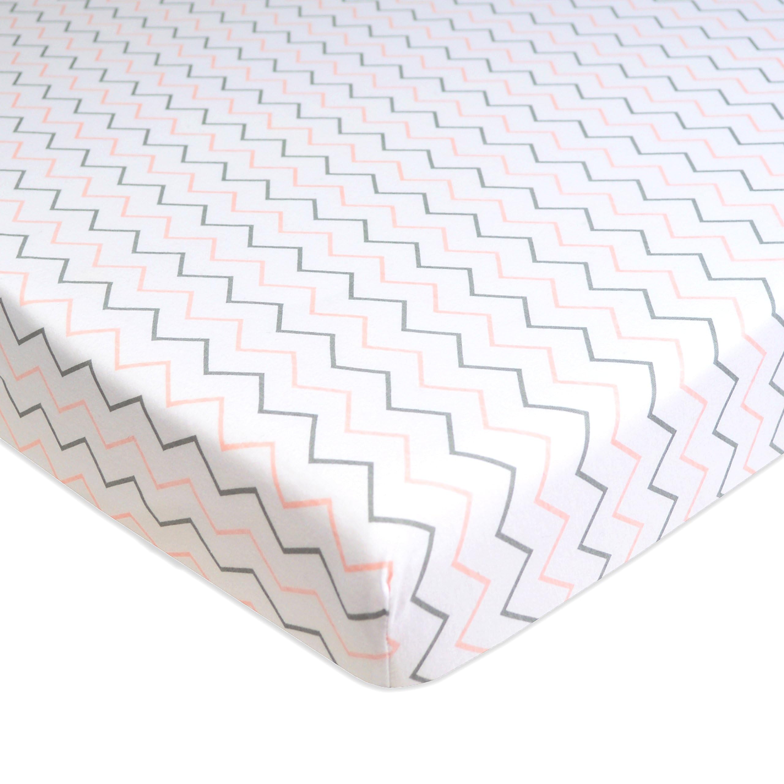 American Baby Company Cotton Fitted Pack and Play Sheet 39x27, Pink Wave | 100% Natural Cotton Pack N Play Sheet for Playpen, Playard &amp; Mini Crib Mattress - Soft &amp; Breathable, Neutral for Boys &amp; Girls