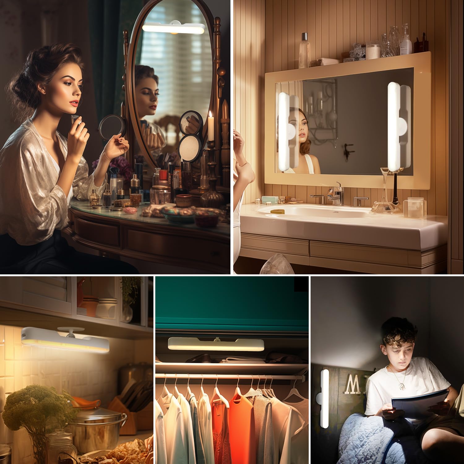 Sans Fil Miroir Coiffeuse Led Pour Miroir, Rechargeable 4000 mAh Lumiere Coiffeuse Lampe, Autocollant Lumière Coiffeuser Pivotant à 360° Amovible et Portable