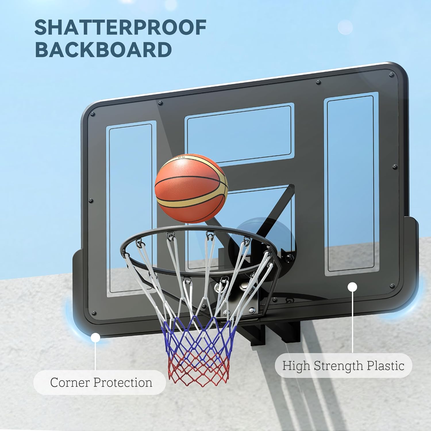 Soozier Wall Mounted Basketball Hoop, Reinforced Shatter Resistant 43" Backboard Basketball Goal Combo Kit with All Weather Net for Outdoor or Indoor Use