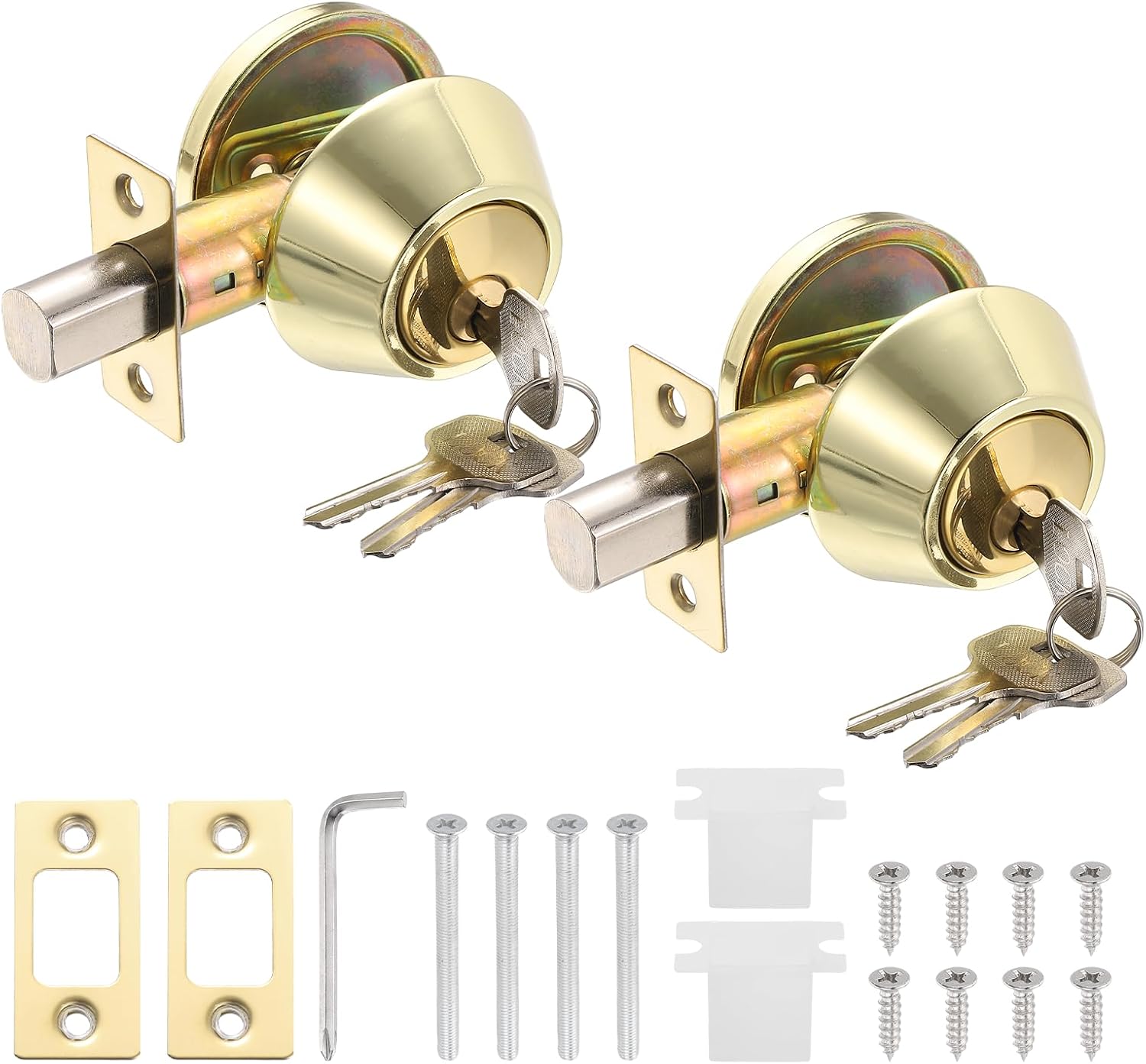 PATIKIL Door Lock Set with Single Cylinder Deadbolt (2 Inch, Black) (1 Set), Round Ball Exterior and Interior Door Knobs, Suit for - Bedroom/Bathroom/Office, Keyed Alike