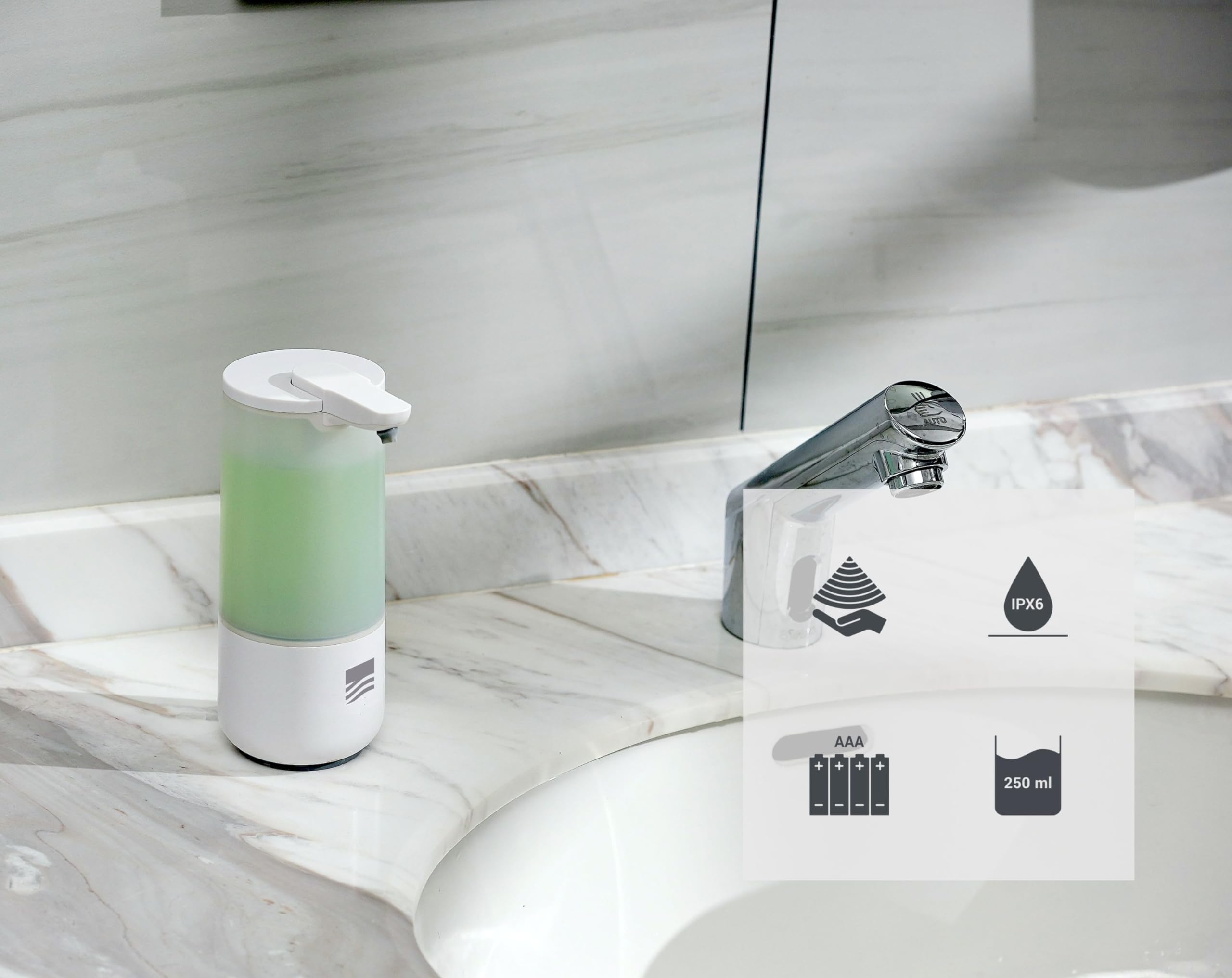 Bernstein Dispenser di sapone automatico SP1 con sensore, senza contatto, 250 ml, classe di protezione IPX6, dosatore automatico, dispenser di sapone bianco