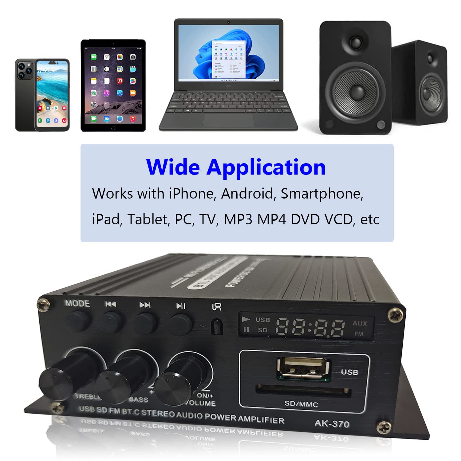 Bluetooth Mini Verstärker 12V, 2.0 Kanal Klar und Realität Sound 400 Watt Home Audio Stereo Hi-Fi Musik für Passiver Lautsprecher PC TV Auto (Kein Netzteil)