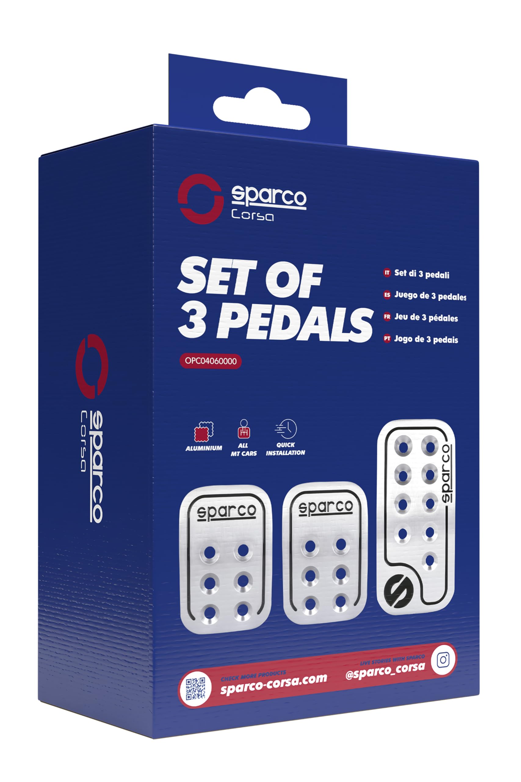 Sparco SPC OPC04060000 Juego de 3 pedales Racing color plata con logo SPARCO en negro Universales, 150 ml