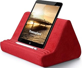Soft Tablet Stand Pillow with Pocket,Tablet Cushion Stand,Adjustable 3 Viewing Angle,Lazy Holder Stand for Bed Sofa,Compatible with iPads Tablets eReaders Smartphones Books Magazines（Wine red）…
