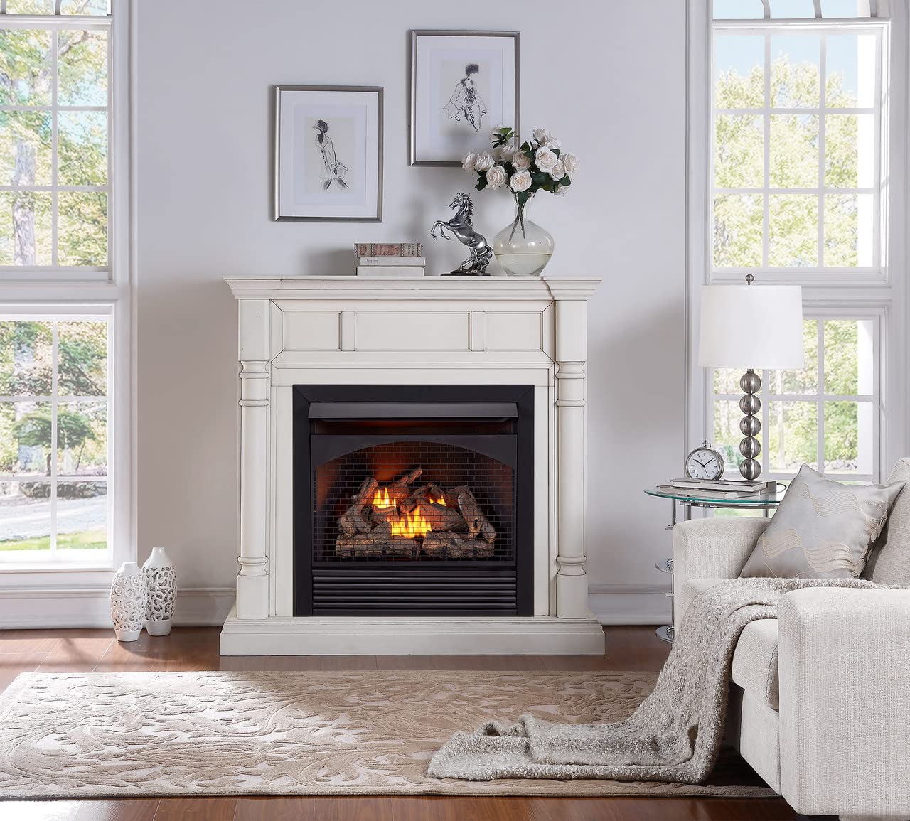 ProCom Full Size Dual Fuel Ventless Gas Fireplace with Mantel - 32,000 BTU,  Remote Control, Antique White Finish - Model# FBNSD32RT-2AW : Amazon.ca:  Tools u0026 Home Improvement