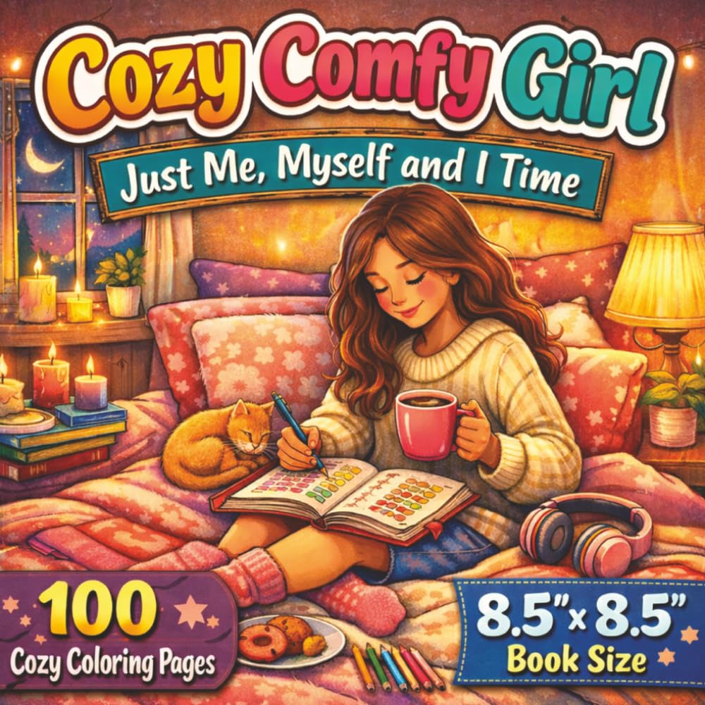 Cozy Comfy Girl - Just Me, Myself and I Time: A Cute and Cozy Self-Care Coloring Book Filled with Relaxing Bedrooms, Journaling Time, Warm Drinks, ... — 100 Pages of Calm “Me Time” Creativity...
