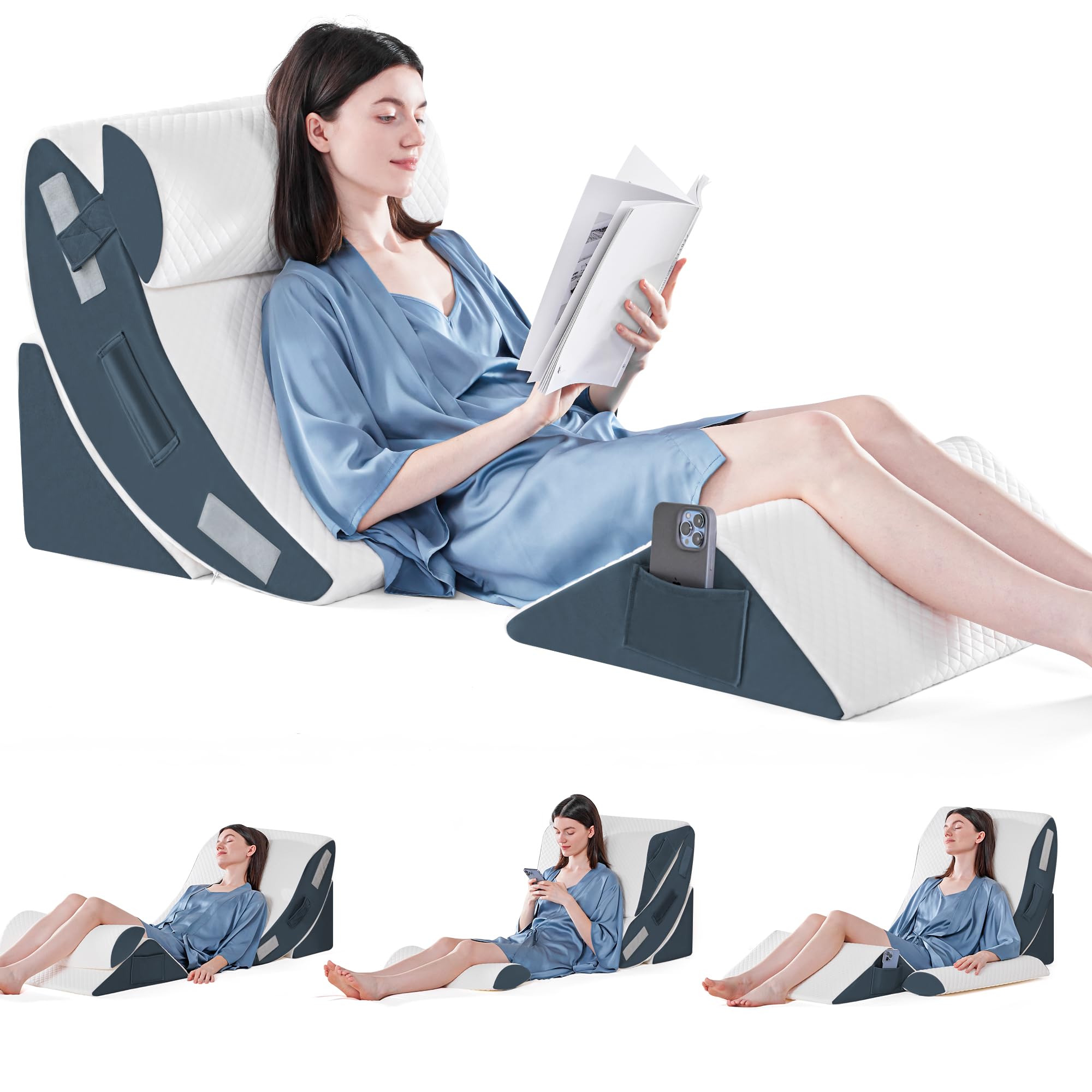 4PCS Orthopädische Bett Keil Kissen Set zum Schlafen, Post-Chirurgie Schaum Kissen für Körper, Rücken und Beine Schmerzlinderung, Dreieck verstellbare Stützkissen mit Säure Reflux Schlafkissen Braun