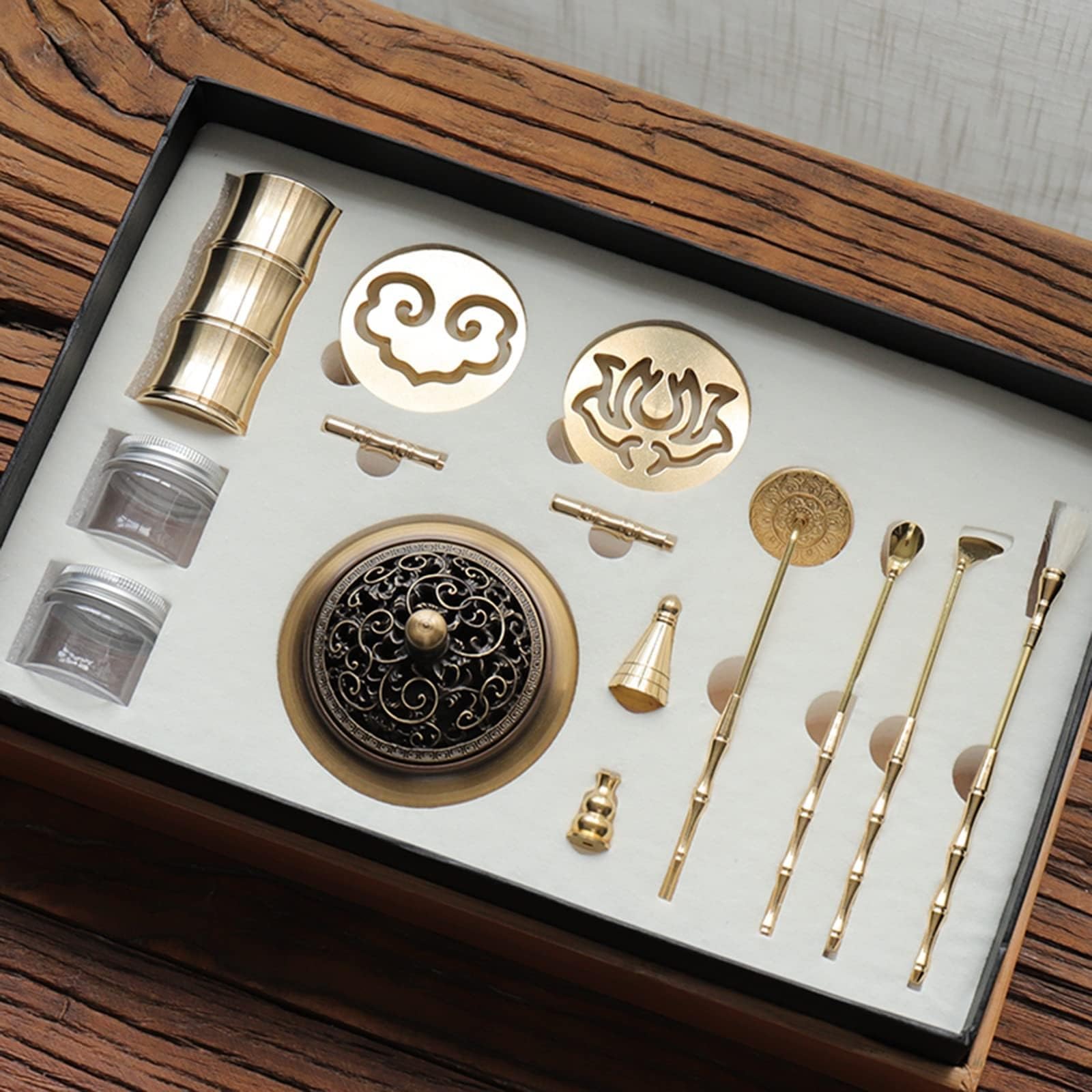 Kit de 12 Piezas para Hacer Incienso de latón, Torre de reflujo DIY, Juego de moldes para Incienso, moldes para Conos de Incienso, Incluye Cuchara, Prensa, Pala, Cepillo, Quemador