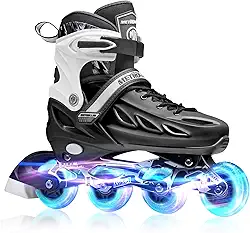 METROLLER Inline Skates for Girls and Boys, Women, Men 4 Sizes Adjustable Inline Skates with Light Up Wheels, Illuminating Beginner Skates for Kids 5-8 8-12 & Adult Youth.