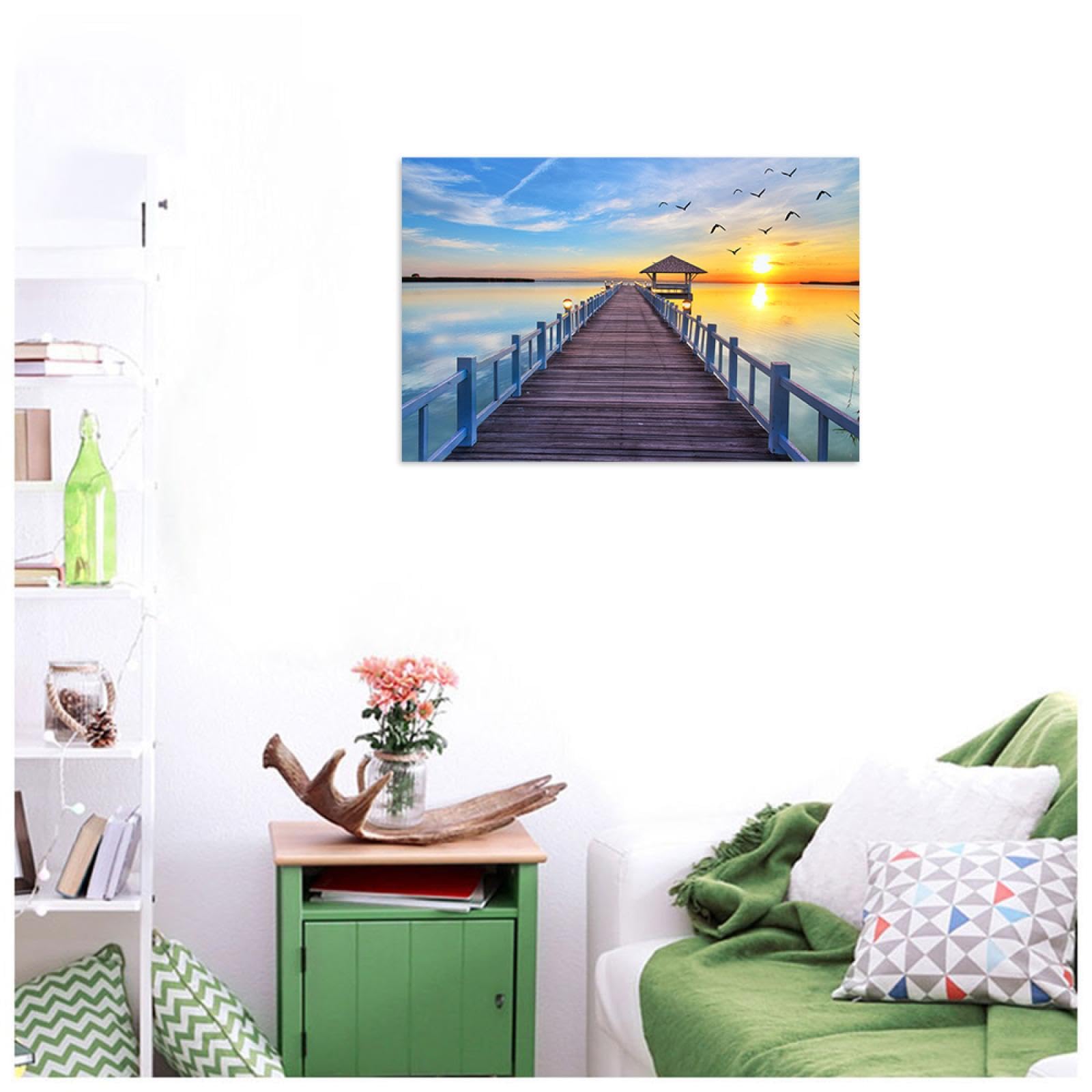 Amazon.com: Landscape Canvas Wall Art Picture. Wooden Bridge Sea