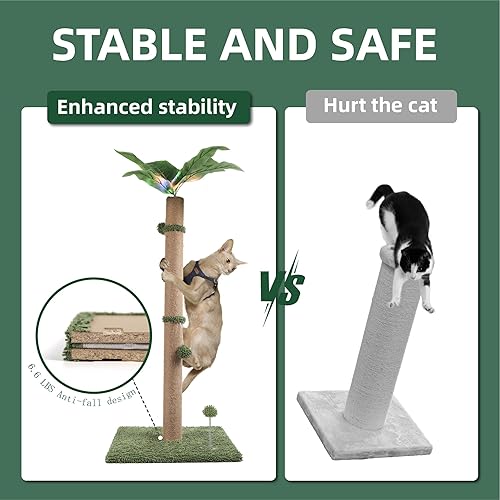 Miniatura 3 de Poste rascador para gatos, de 34 pulgadas de alto, para gatos de interior con múltiples bolas colgantes, cuerda de sisal para gatos grandes y