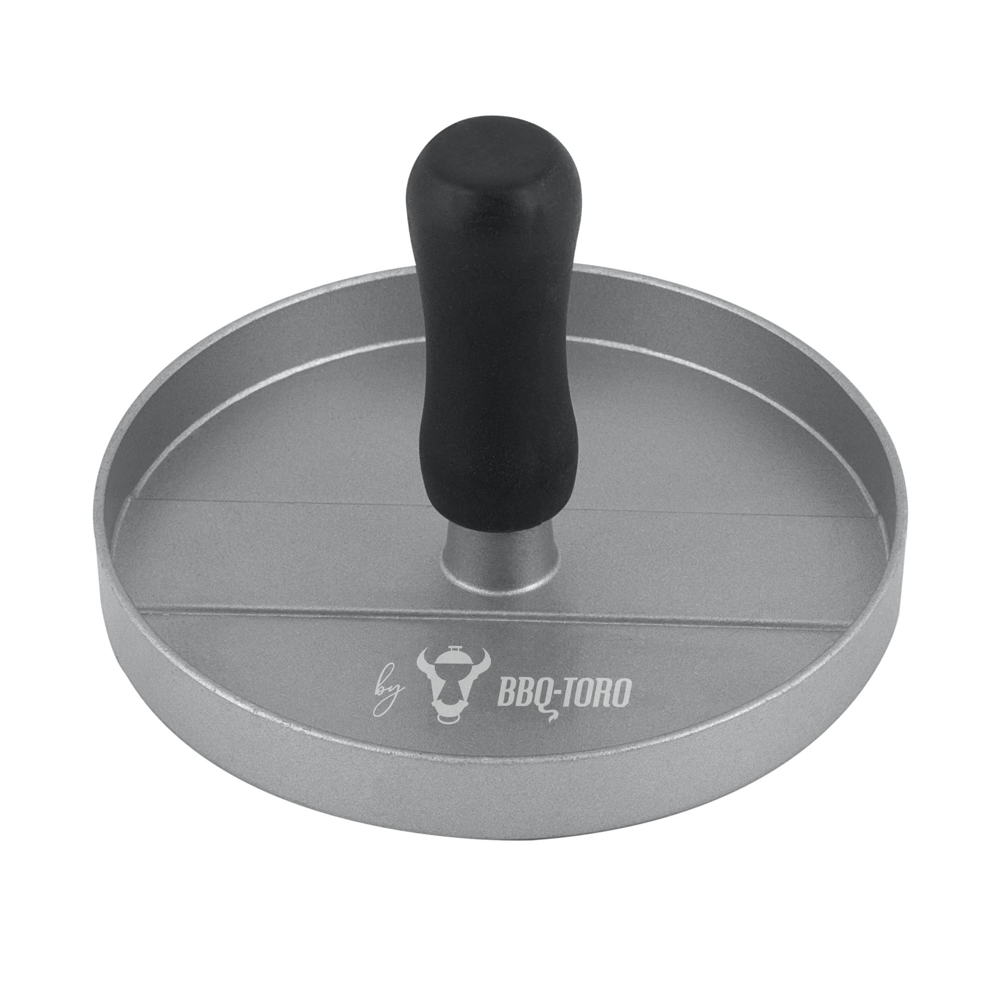 BBQ-Toro Aluminiowa prasa do hamburgerów, Ø 11,8 cm, szara, do mięsa, z powłoką zapobiegającą przywieraniu, do BBQ, grilla i kuchni | prasa do hamburgerów, pattyprasy do burgerów, kotletów