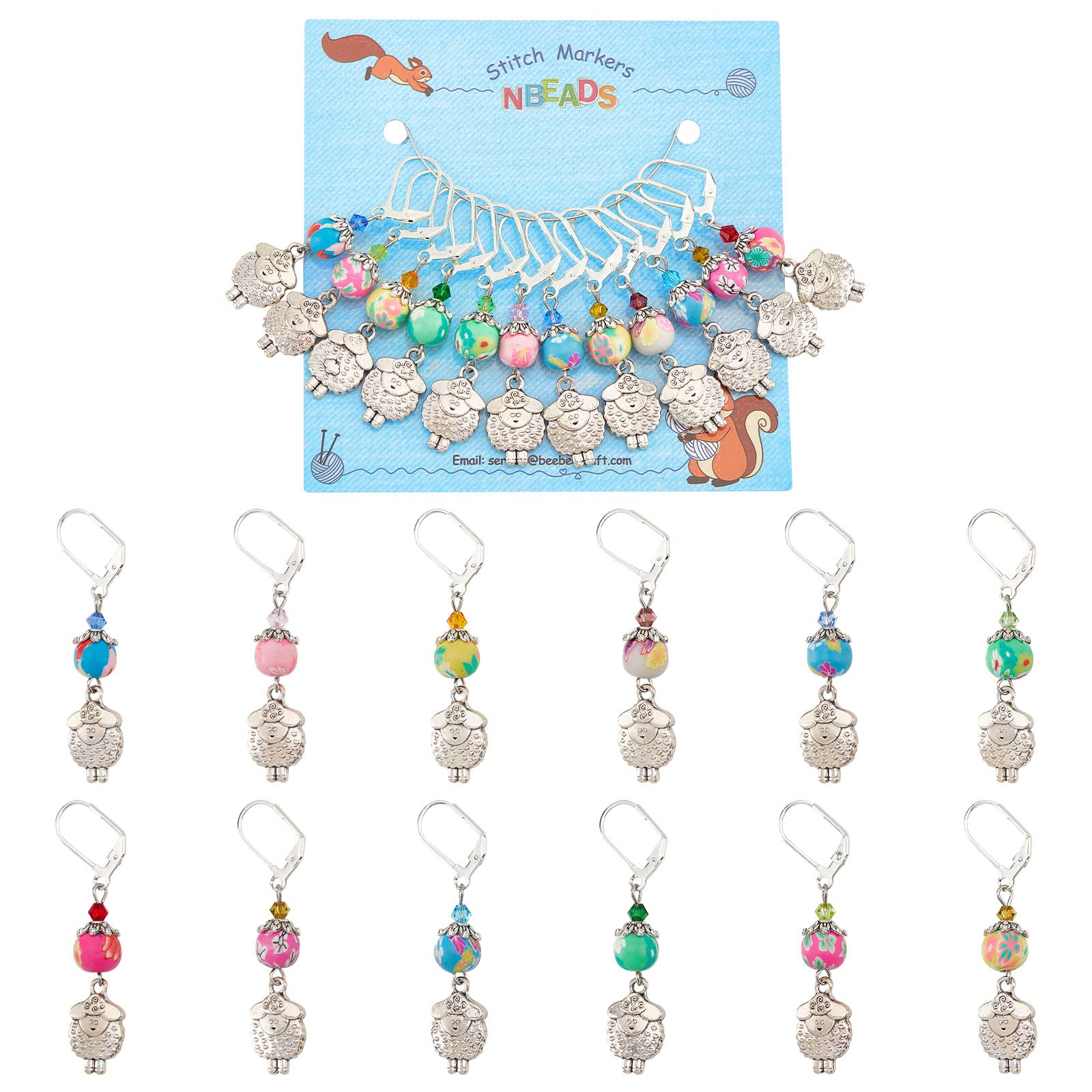 NBEADS 12 Pcs Sheep Stitch Markers, Alloy Crochet Stitch Marker Charms with Polymer Clay Beaded Locking Stitch Marker Knitting DIY Handmade Gift for Knitting Sewing Accessories Jewelry Making