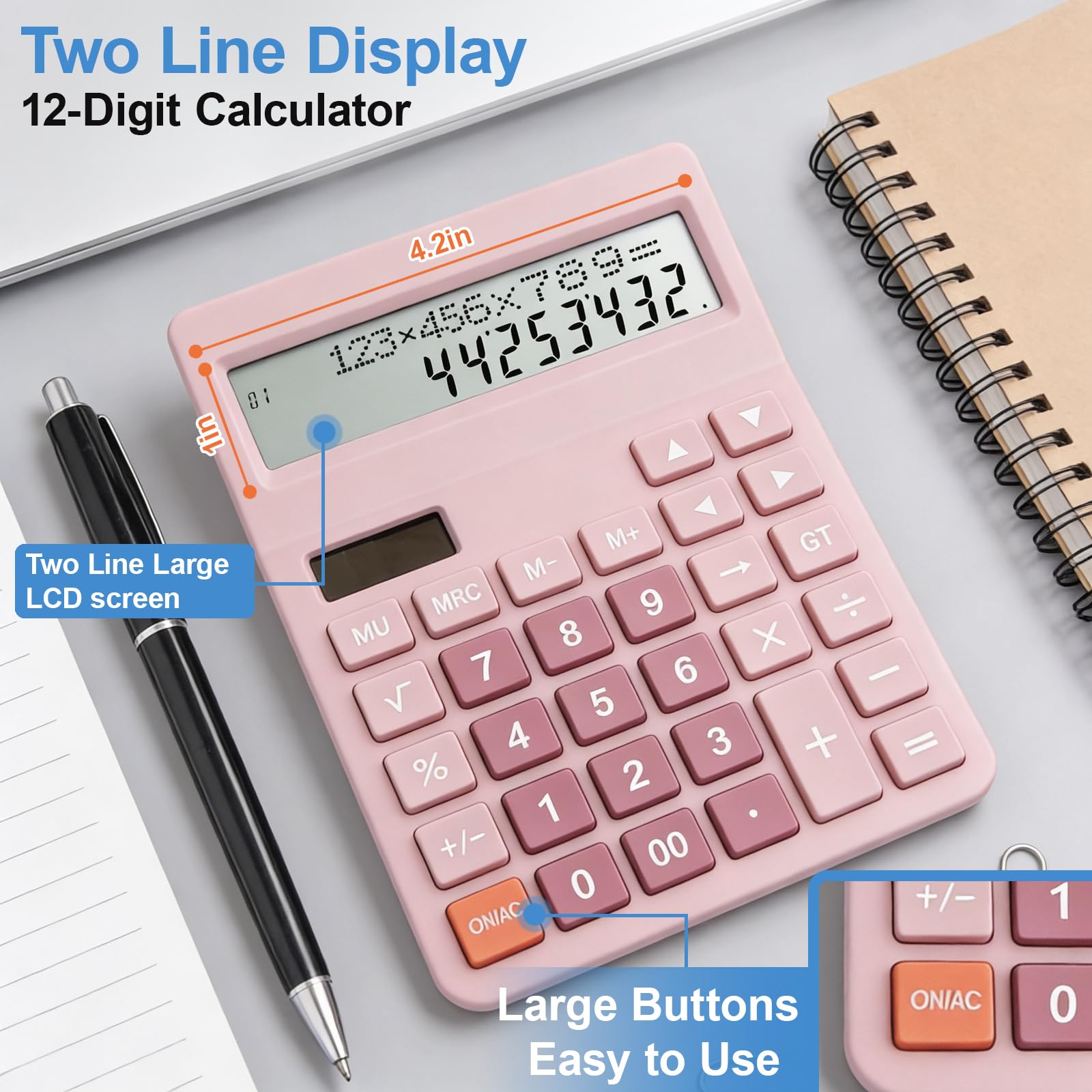 Calculadoras de escritorio, calculadora de escritorio con pantalla grande de 2 líneas, calculadora básica con botón grande, calculadora de 4 funciones para negocios, estudiantes, suministros de