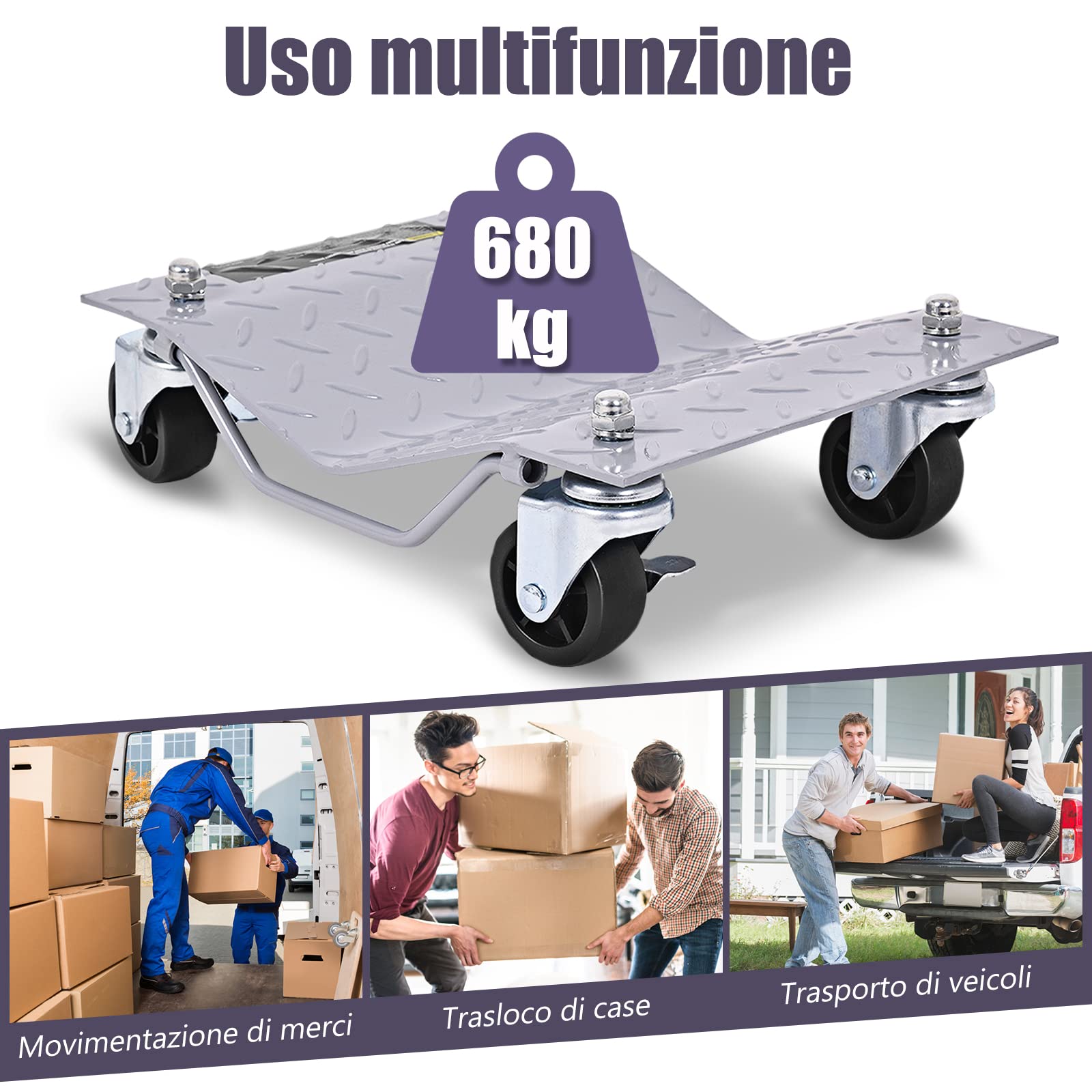 COSTWAY Set di 4 Ruote per Pneumatici, Capacità 2720 kg Totale, Pattini per Pneumatici con Freno, 40,5 x 30 cm Car Dolly, Cuscinetti a Sfera, per Auto, Camion, Trattori, Motocicli Riparazione Spostare