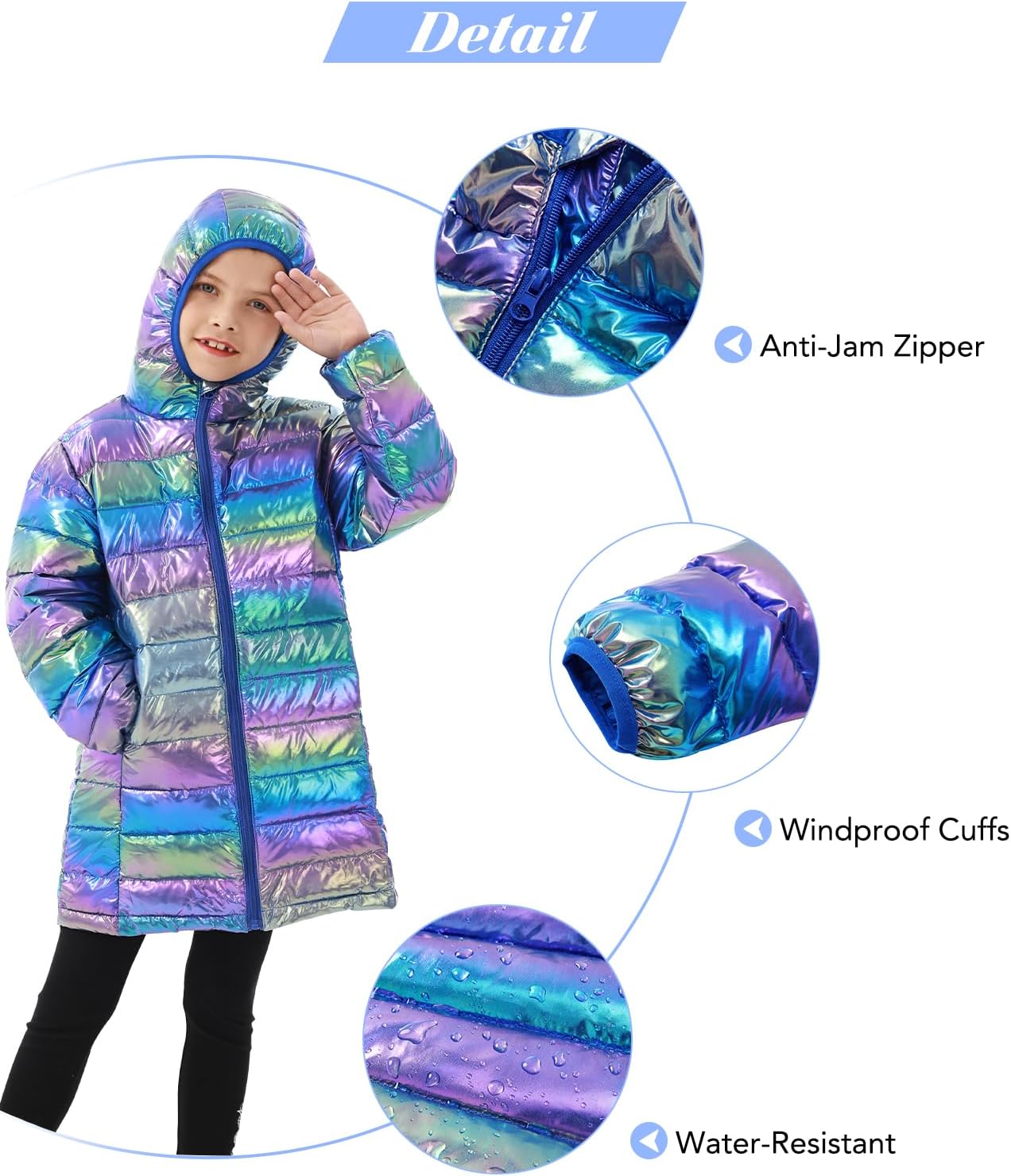 Cutemile 4-12 Years Girls Winter Jacket Long Puffer Coat Water Resistant with Hooded - Image 5