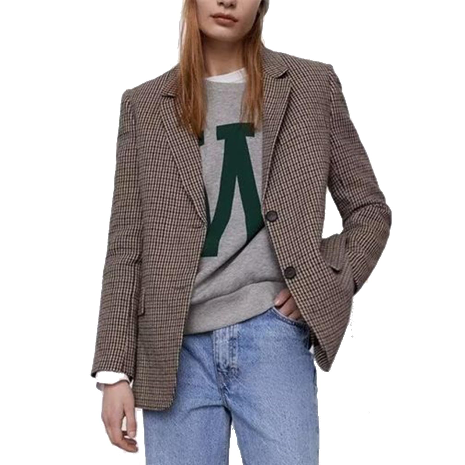 Women Thousand Bird Check Blazer Fashion with Lined Jacket and Pockets Long Sleeve Button Open Front Work Office