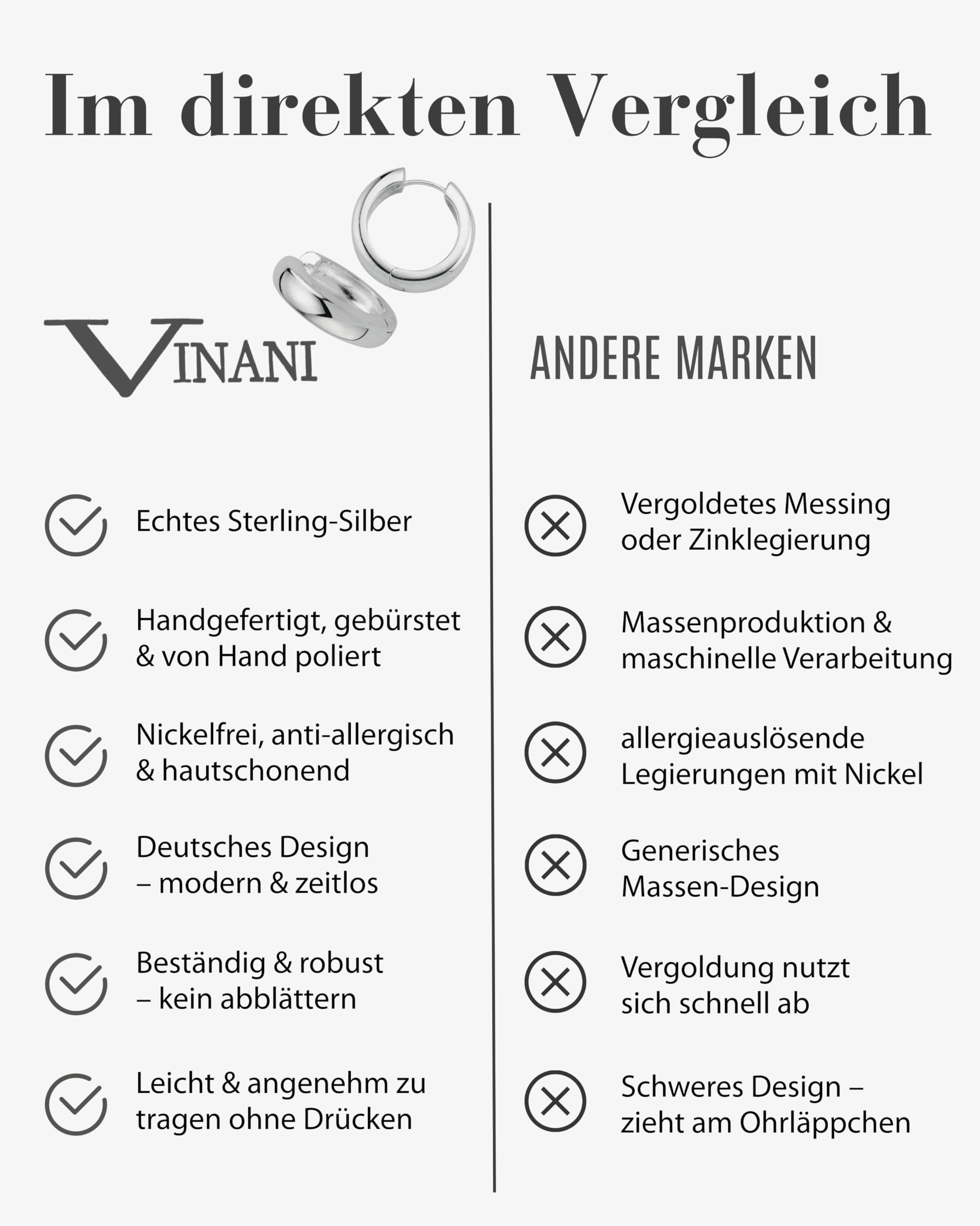 Vinani Damen Ohrringe 925 Silber - Klapp-Creolen abgerundet glänzend - aus 925 Sterling Silber für Frauen - 2CKP