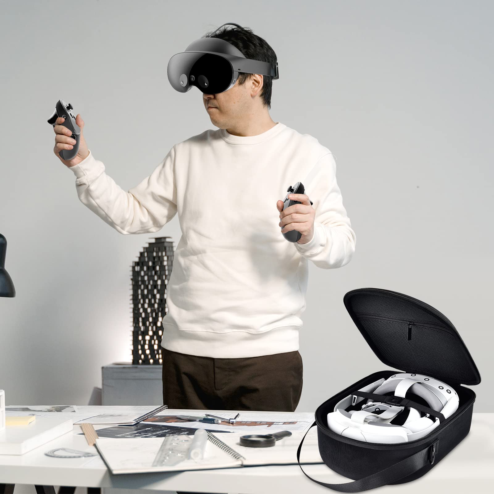 Étui pour casque de réalité virtuelle PICO 4 All-in-One 128 Go/256 Go, lunettes de réalité virtuelle, porte-accessoires PC, avec poche en filet, convient pour câble USB et écouteurs (boîte uniquement)