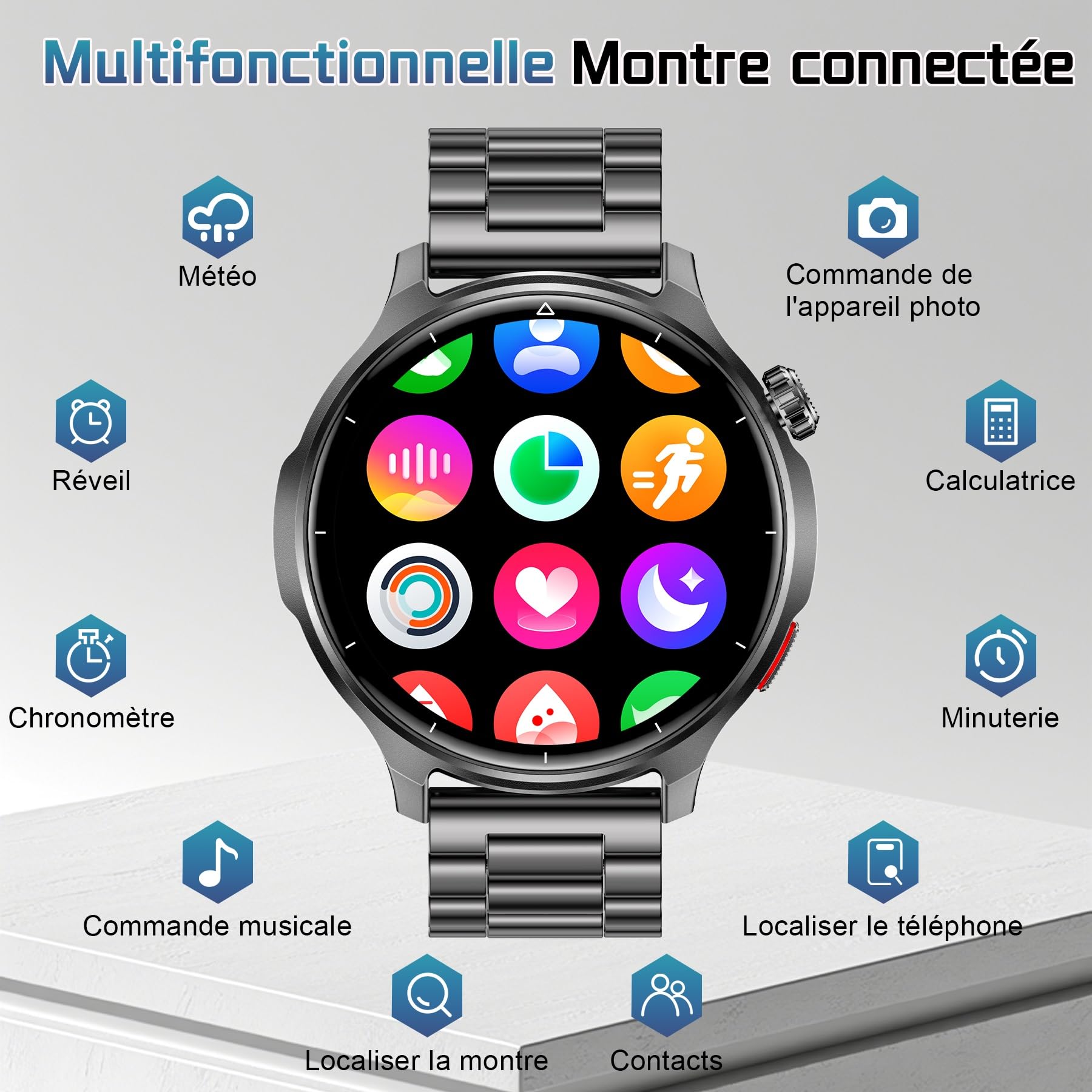 Montre Connectée Homme, 1.52'' HD Écran avec 1000mAh Batterie, Smart Watch Homme Appel Bluetooth, Cardiofréquence, Sommeil, 110+ Sportifs, Étanche IP68 Montre Sport pour iOS Android