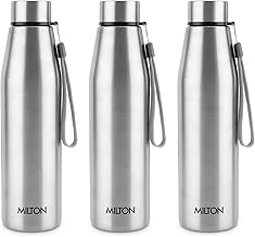 MILTON Drift 1000 Stainless Steel Water Bottle 950 ml, Set of 3, Single Walled, ISI Certified I Leak Proof Lid, Rust Proof I For School, Office, Gym I Silver