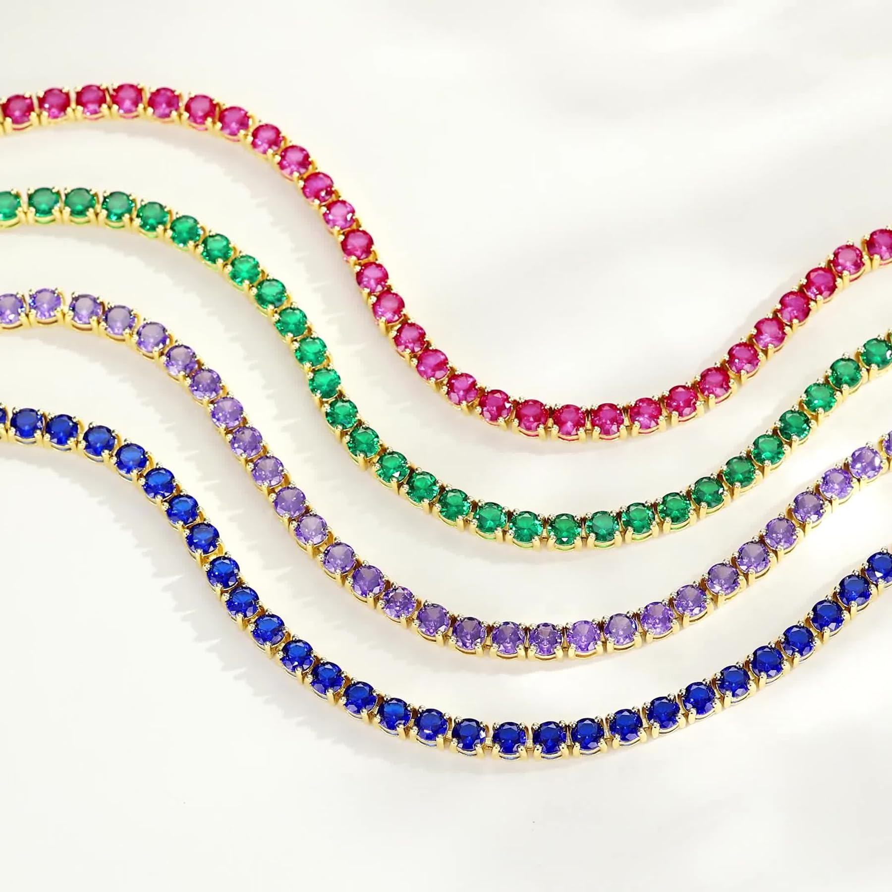 FANCIME Pulsera de tenis para mujer chapada en oro de 14 quilates con piedras preciosas sintéticas, piedra natal de regalo, joya para ella, mujer, niña, longitud 19 cm